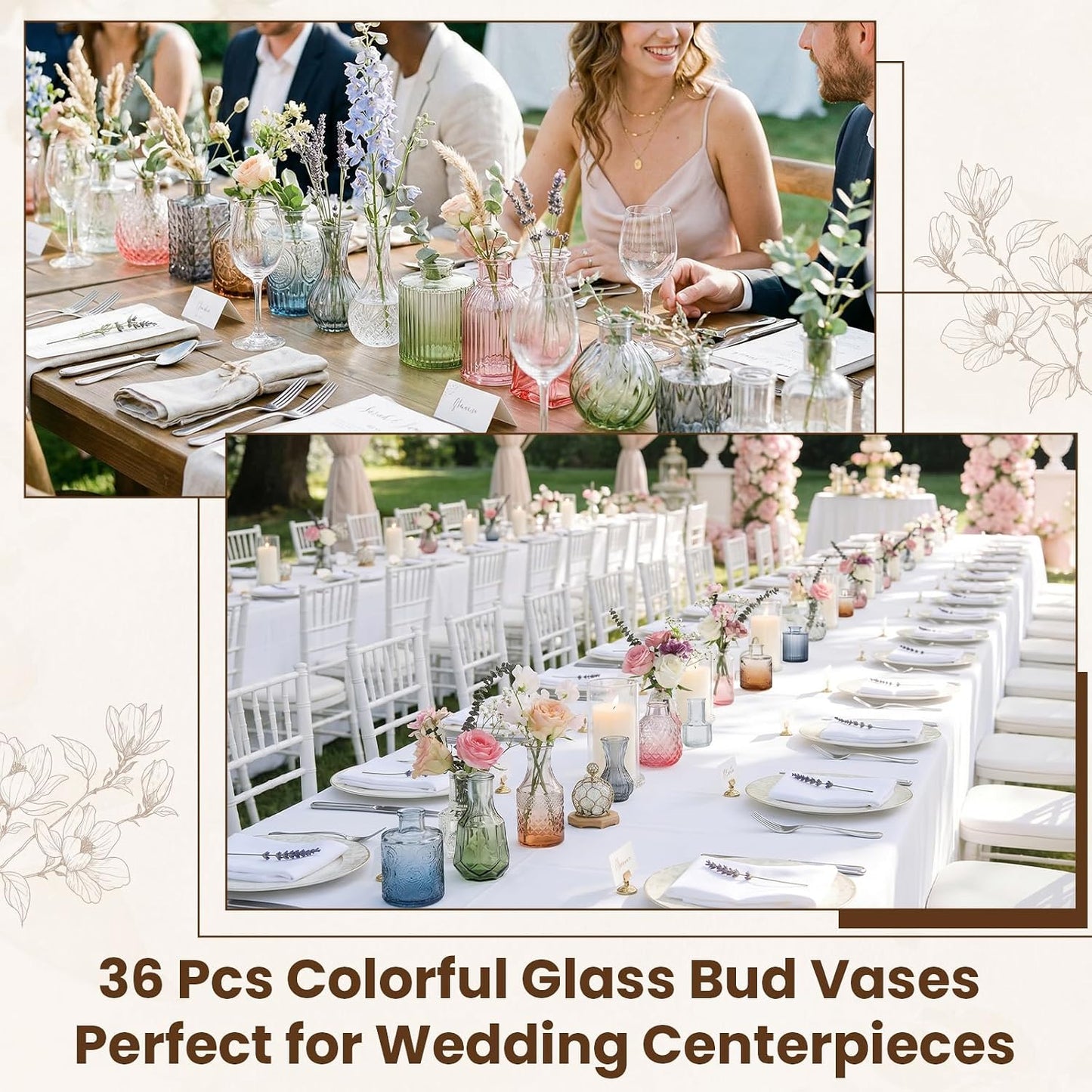 Bulk Colored Glass Bud Vases Set / Colorful / Set of 36