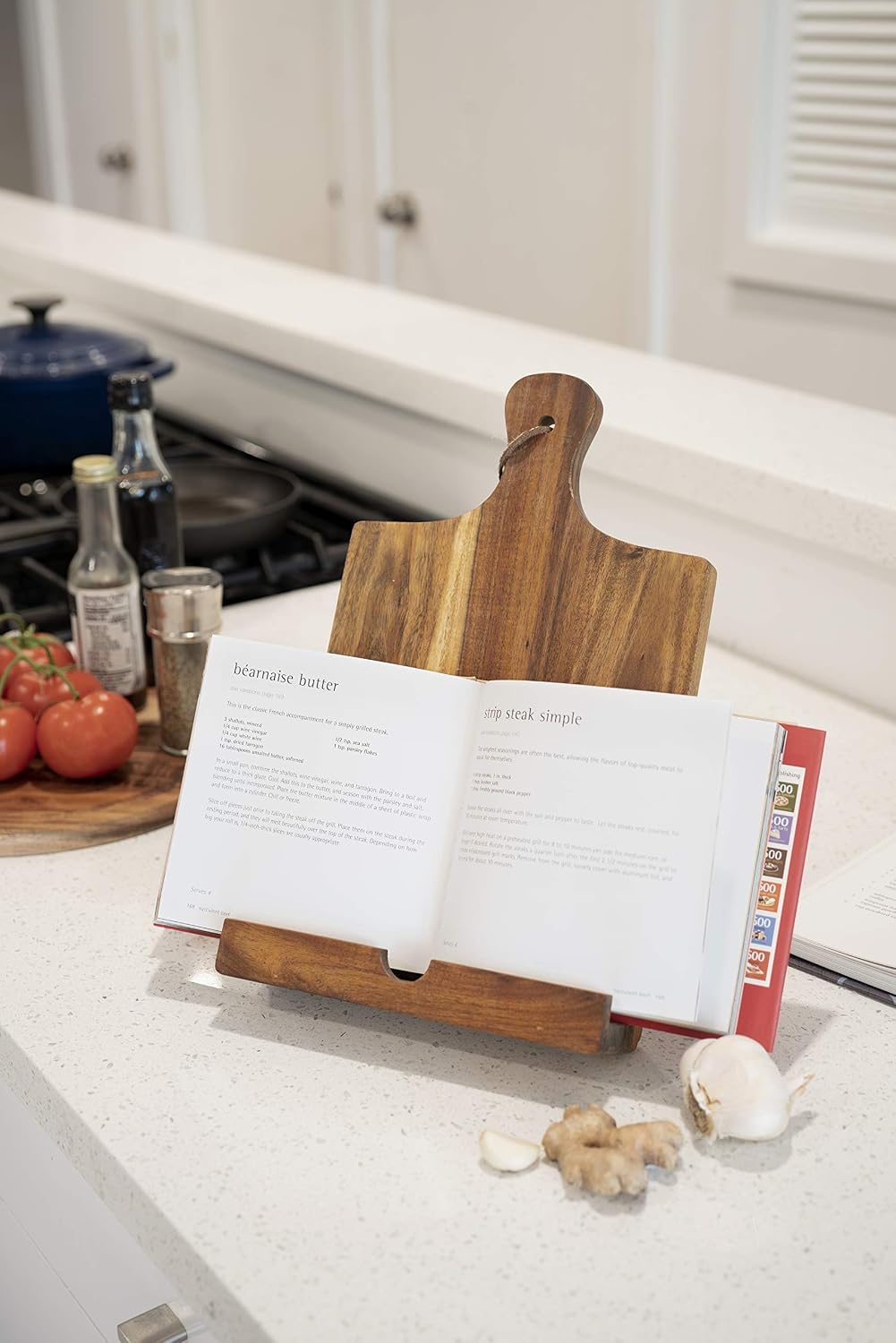 Twine Cookbook Stand, Acacia Wood Tablet Stand, Recipe Book Holder, Rustic Kitchen Decor Countertop Display, Acacia