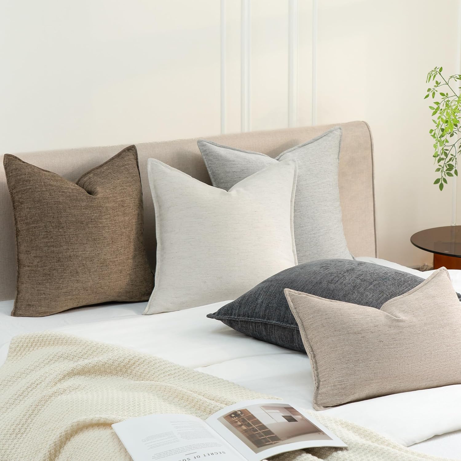 Farmhouse Decorative Pillow / Coffee Brown / 18 x 18 / Set of 2