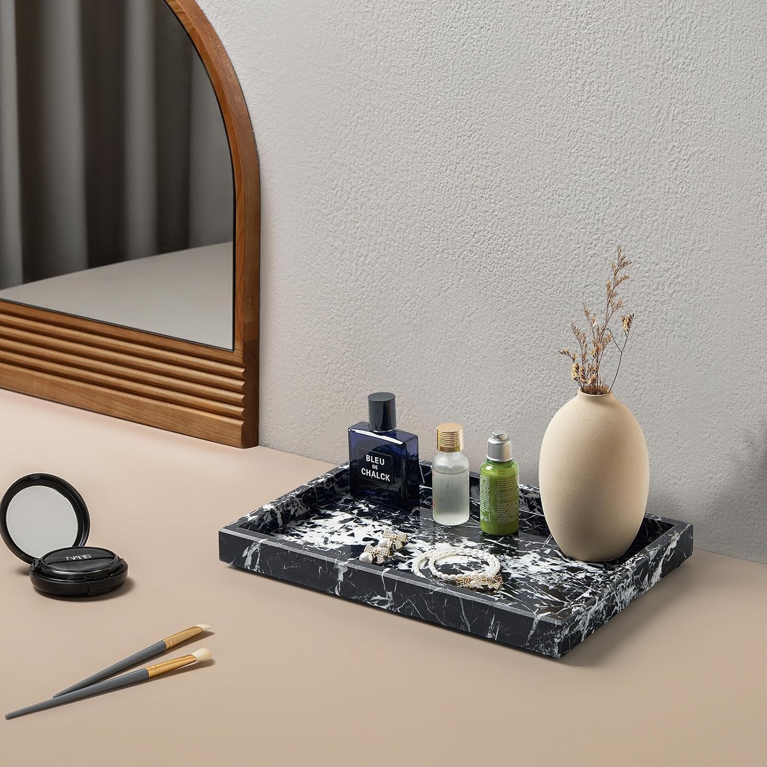 Real Natural Marble Tray / Black / 12 x 8 x 1.2