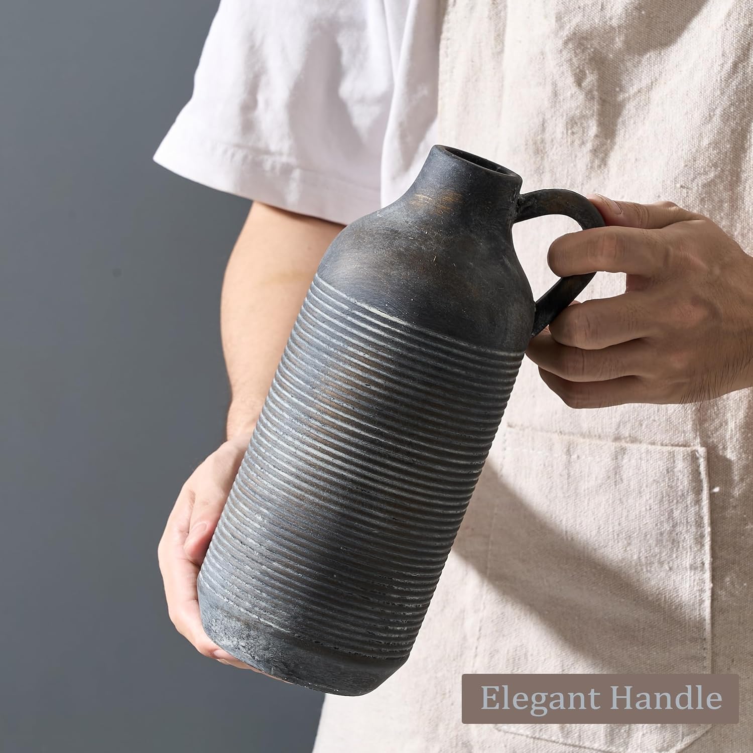 Ceramic Rustic Vase / Black Bronze- 9.64