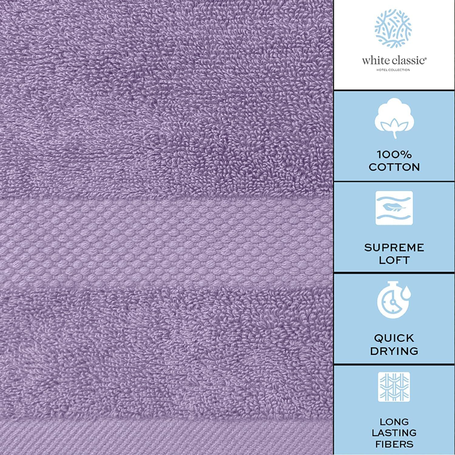 White Classic Luxury Lavender Hand Towels - Soft 100% Turkish Cotton | Highly Absorbent Hotel spa Bathroom Towel
