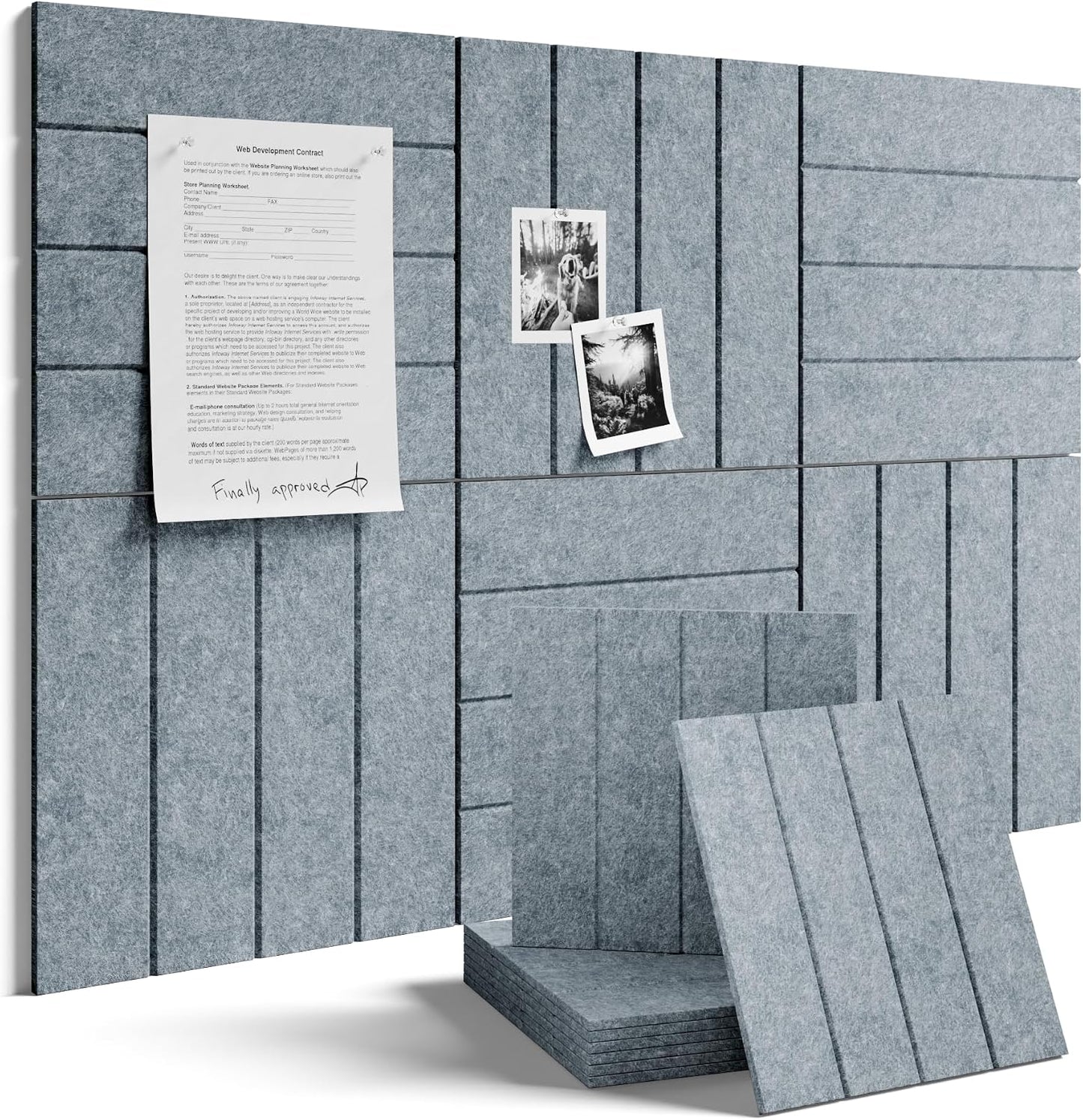 Fluxynara 36" x 24" Large Felt Bulletin Board, Blue Gray