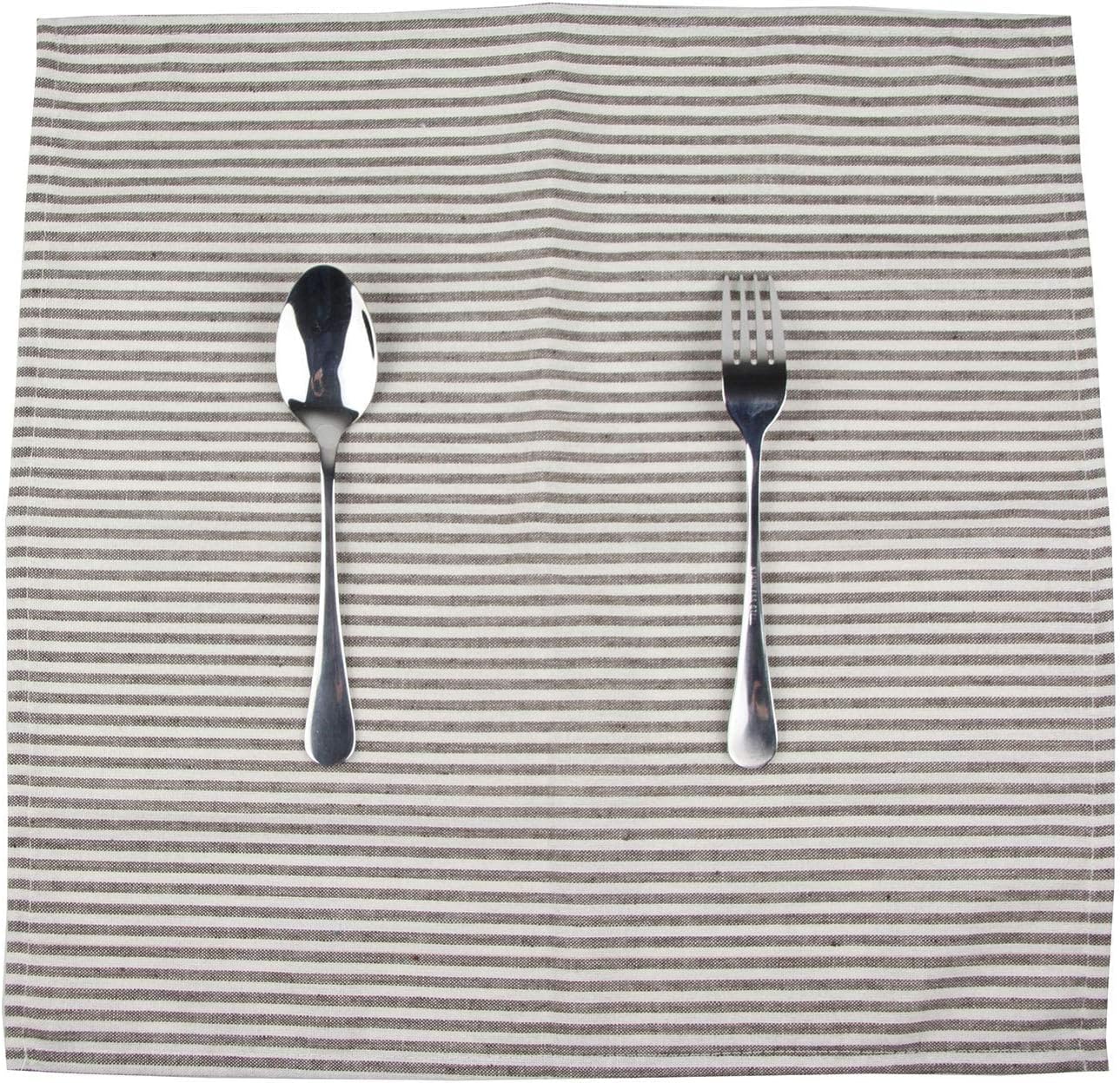 Plain Striped Cotton Linen Blended Dinner Cloth Napkins - Set of 12 (17 x 17 inches) - for Events & Home Use (Brown)