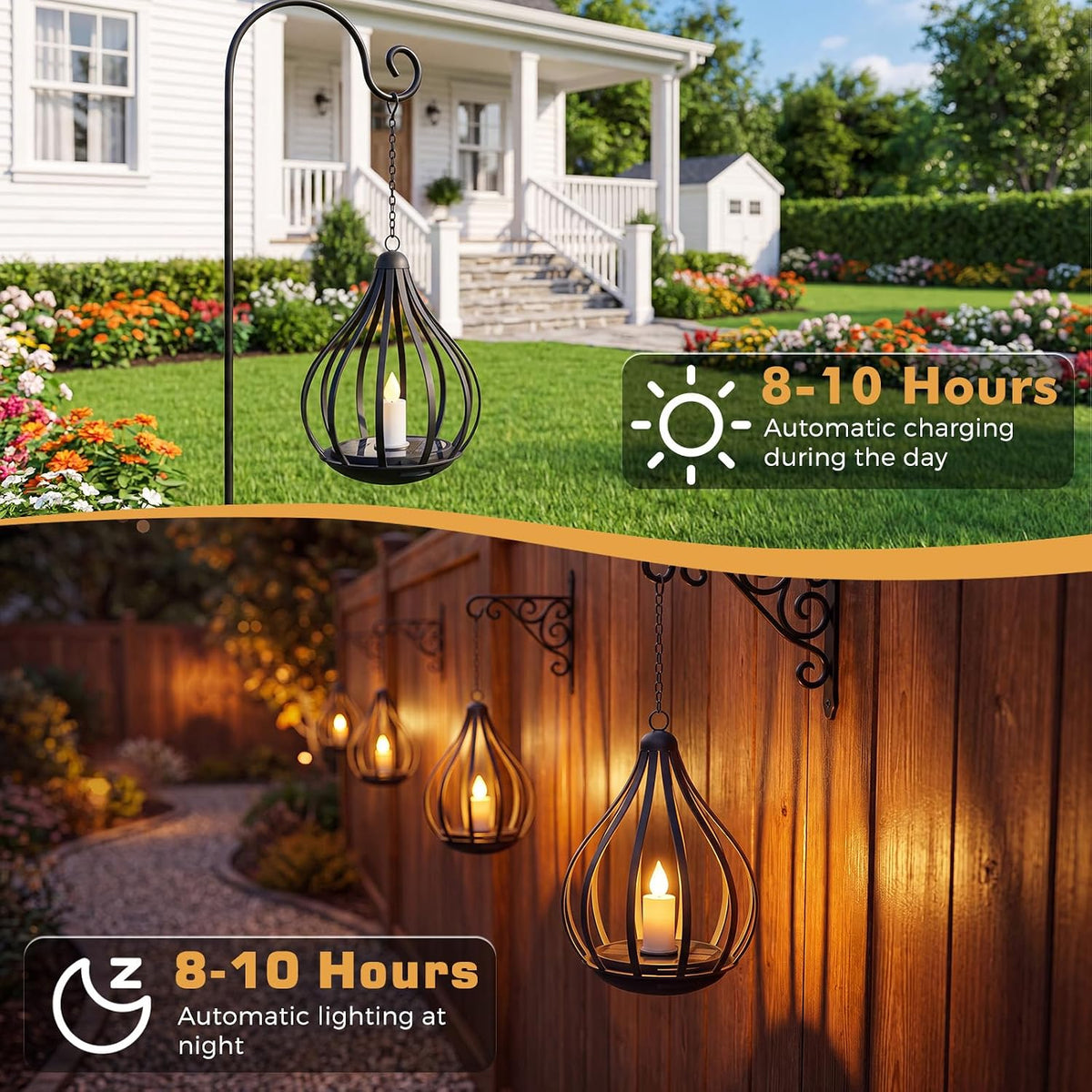 Solar Lanterns Outdoor Waterproof Hanging Solar Lights Outdoor Decor 4 Pack | Outdoor Solar Lanterns with Flickering