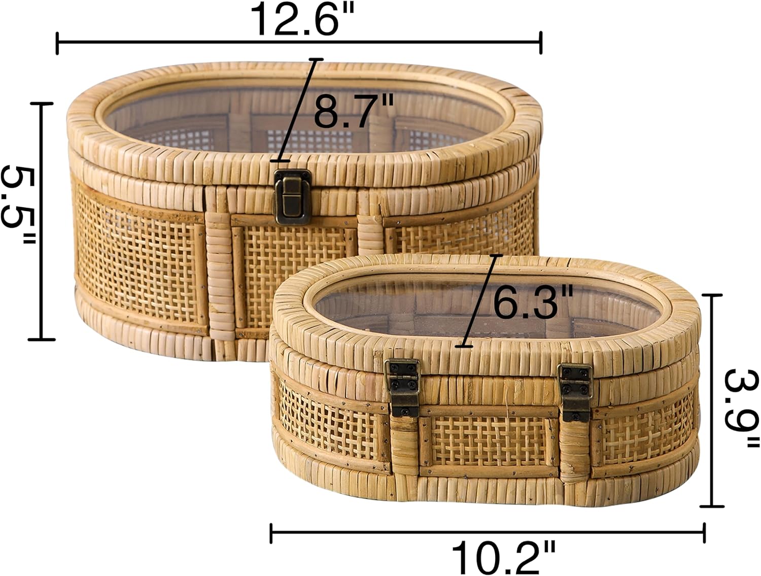 Oval Rattan Boxes / Brown / Set of 2