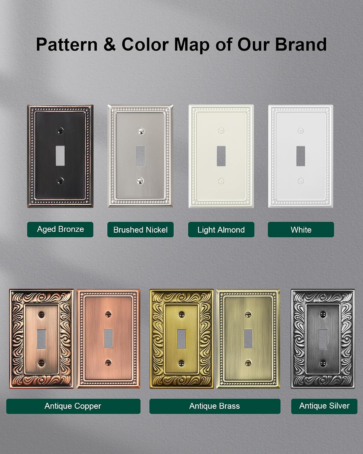 6-Pack Single Toggle Light Switch Cover Plate, Antique Brass | Pearls Beaded Decorative Switch Plate Covers, 1 Gang
