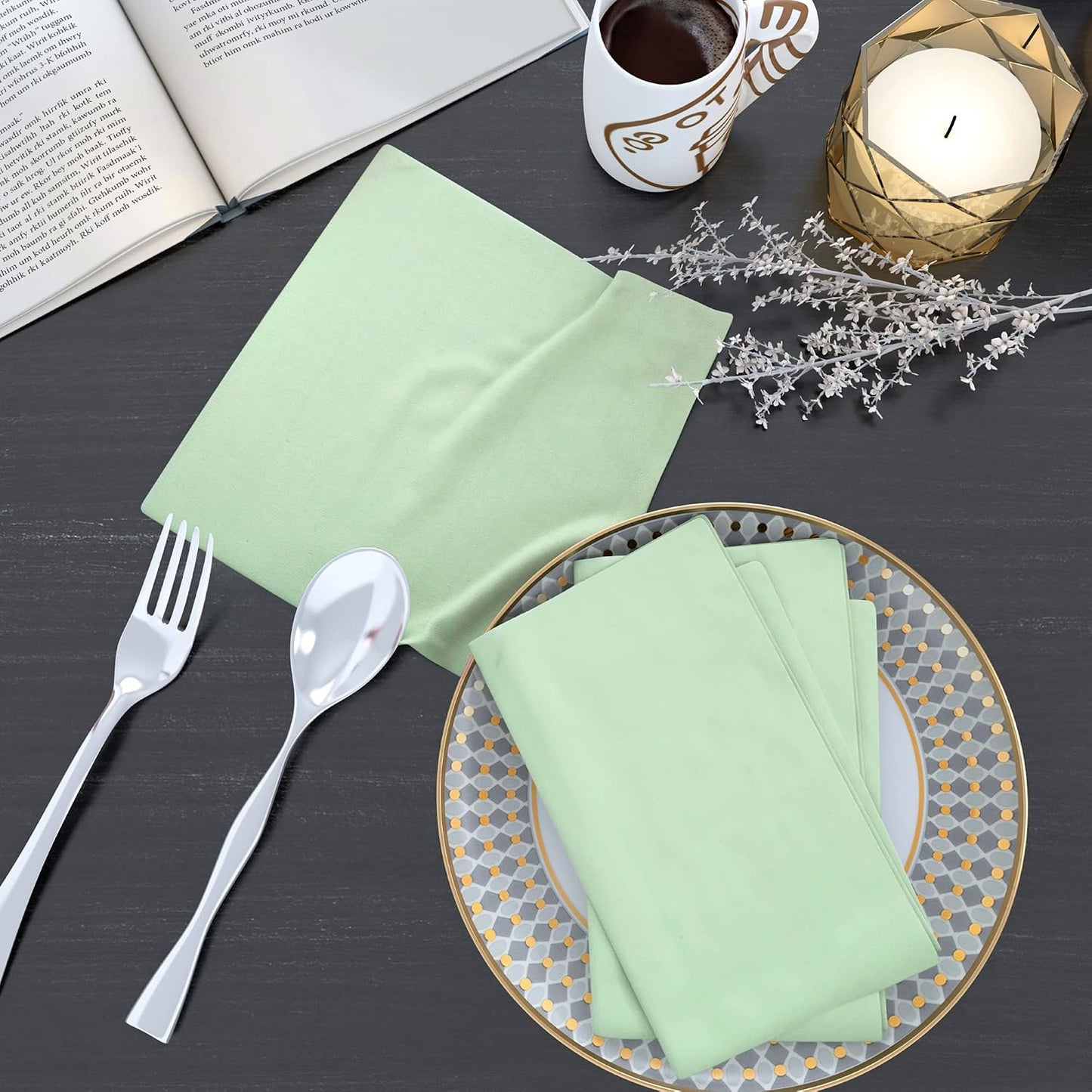 85% Cotton 15% Linen Dinner Cloth Set of 12 Napkins for Everyday Use Over Sized Easter Special Mitered Corners Napkins