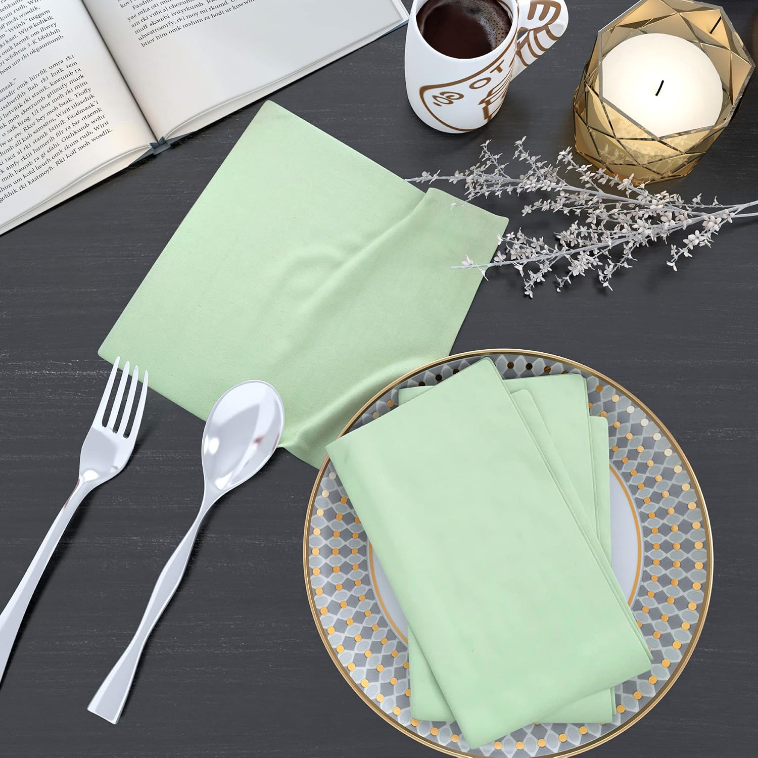 85% Cotton 15% Linen Dinner Cloth Set of 12 Napkins for Everyday Use Over Sized Easter Special Mitered Corners Napkins
