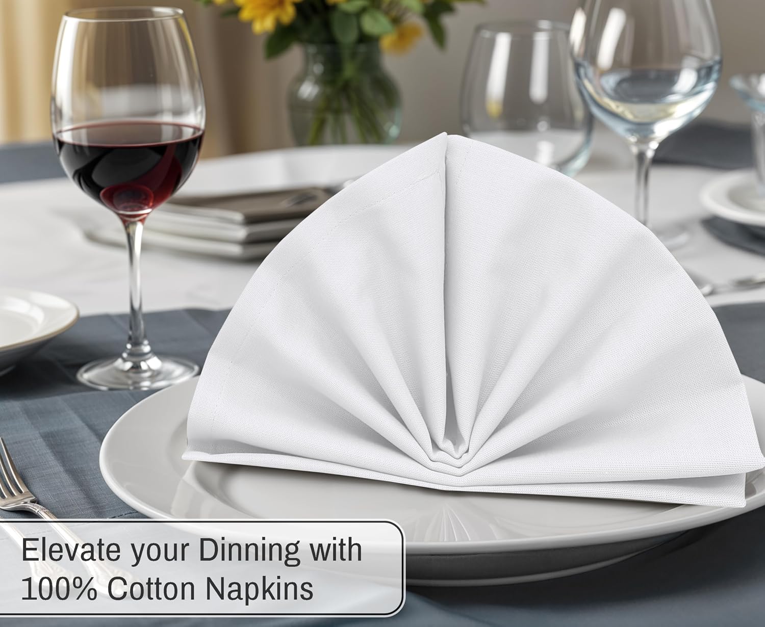 Ruvanti Cloth Napkins Set of 12, 100% Cotton 18”x18” - White | Washable, Soft, Durable & Absorbent Everyday Napkins.