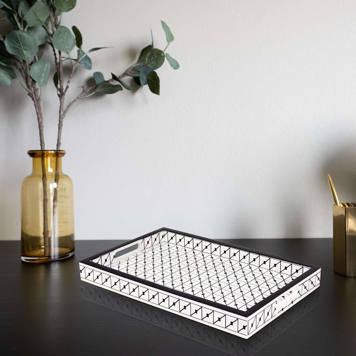 Ottoman Tray / Handmade Pattern Inspired Decorative Tray / 17 x 11 x 1.5 / Illusion Tiktak