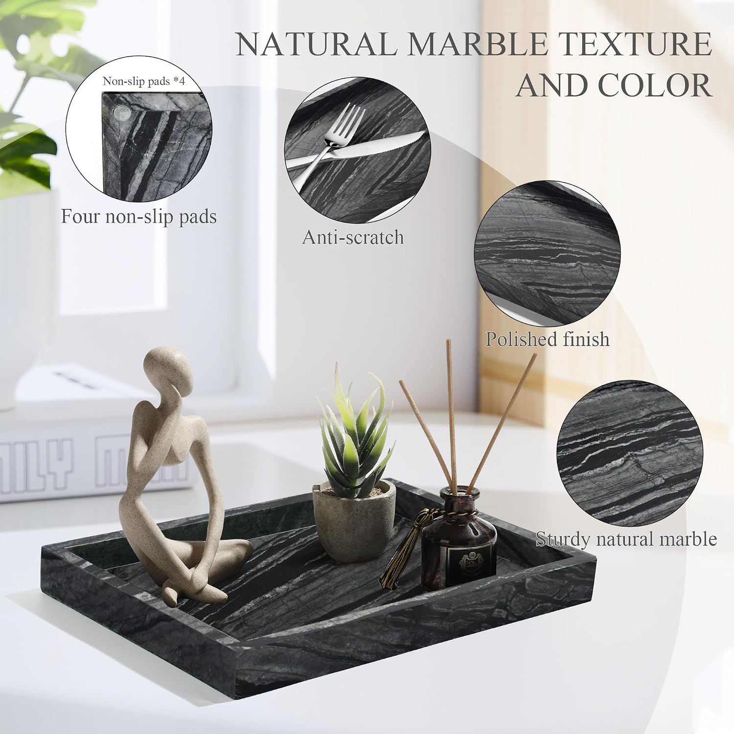 Marble Tray / Stone Trays for Dresser / 12 x 8 x 1.2 / Ancient Wood Grain / Natural