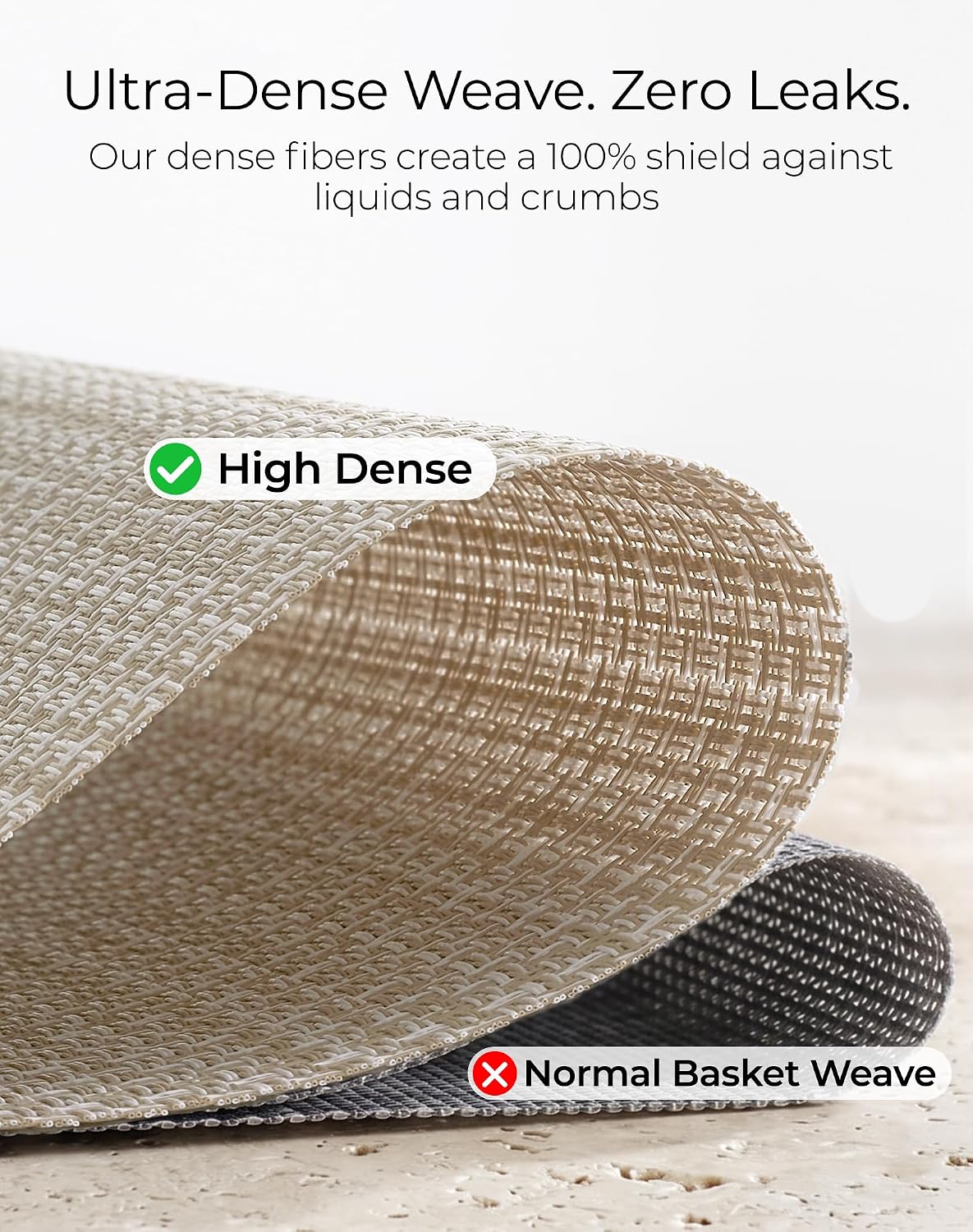 Leetaltree Woven Vinyl Placemats Set of 12, Beige | High Density, Basketweave Woven, Stain Resistant, Easy to Clean