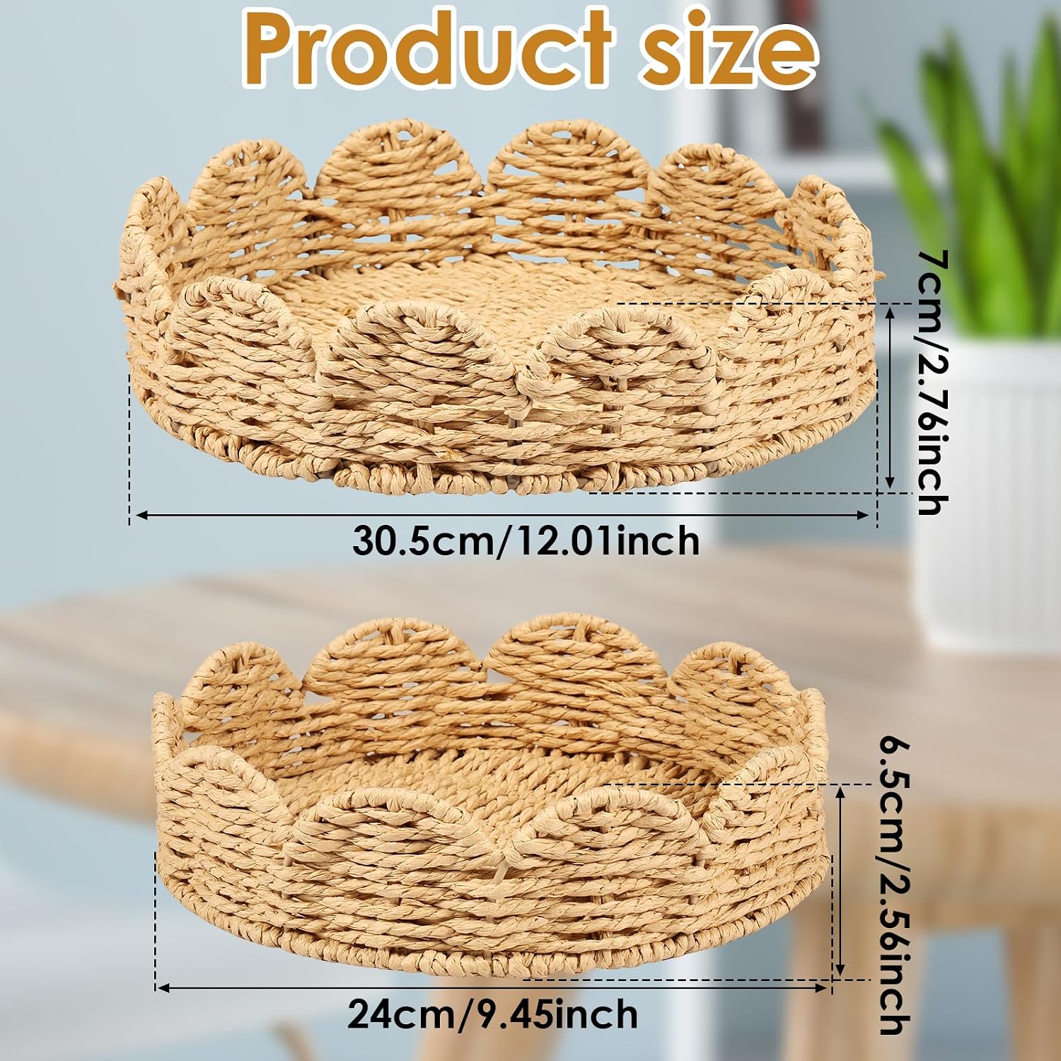 Scalloped Tray / Woven Serving Tray / Set of 2