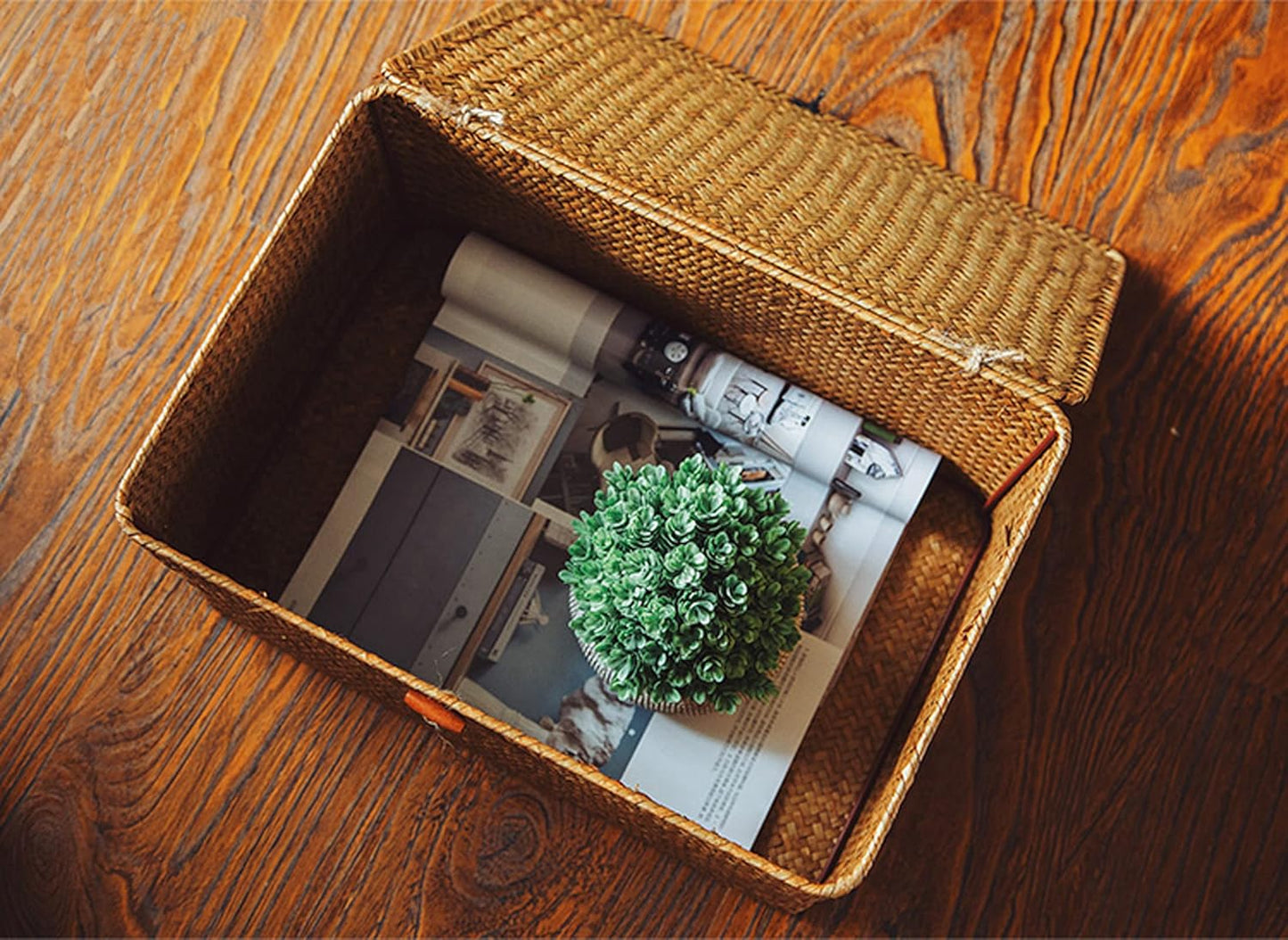 Handwoven Seagrass Rattan Storage Basket / 11.5'' x 7.5'' x 5 / Brown