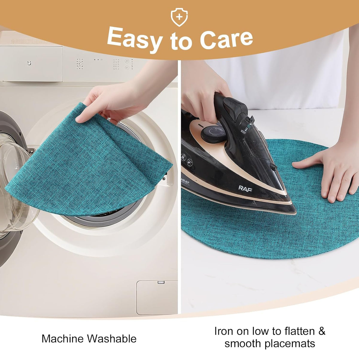 Cotton Linen 15 Inch Round Cloth Place mats, Set of 6, Teal | Washable Table Mats, Heat Resistant, Reversible, Wipeable