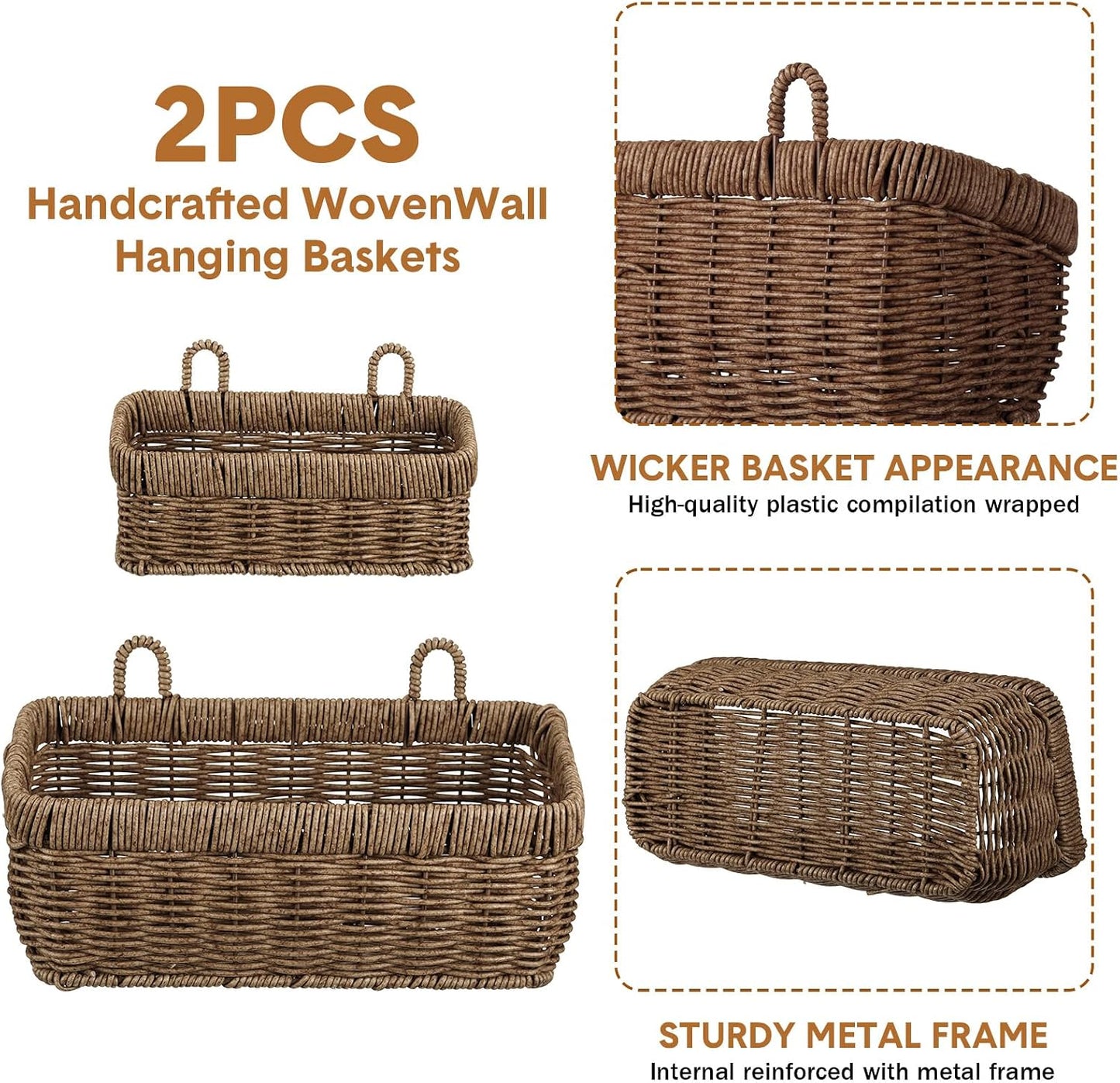 Woven Hanging Wall Baskets for Storage Style / Boho / Brown / Imitation Rattan Plastic / Set of 2