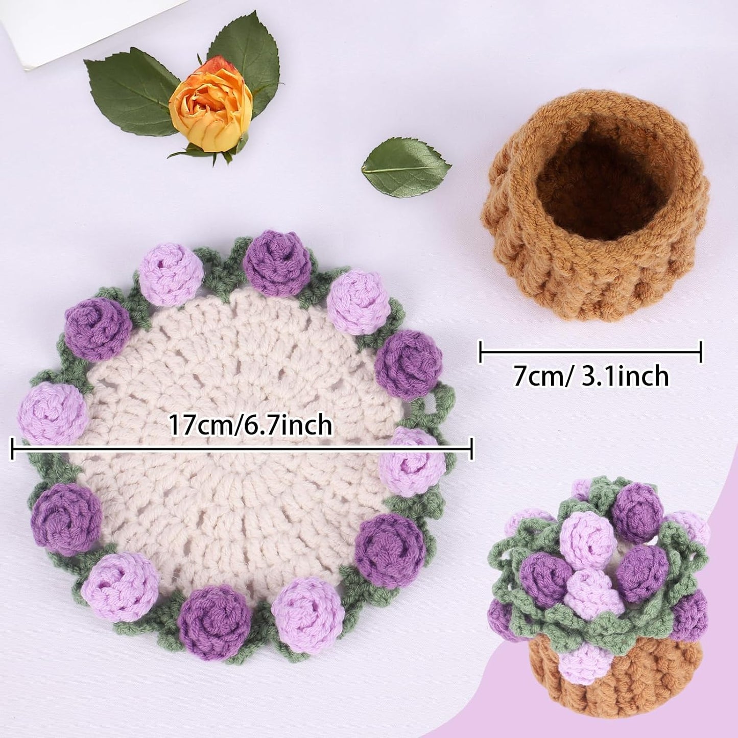 Mini Basket -Boho Floral Coasters / Purple