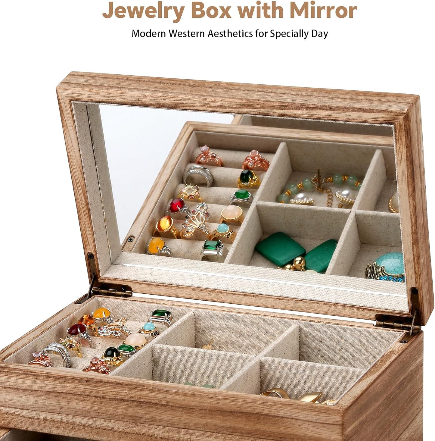 Jewelry Box Organizer for Women / 2 Layer / 2 Layer Carbonized Black