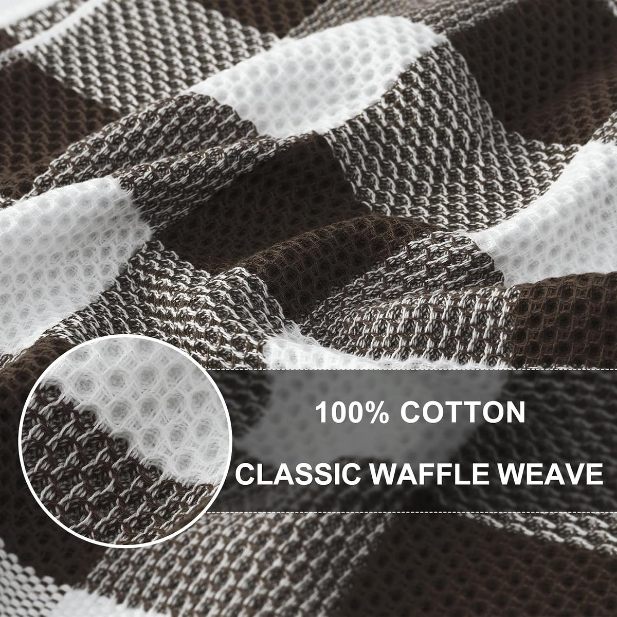 Homaxy Kitchen Towels and Dishcloths Set, Set of 16, White & Dark Brown | Bulk Cotton Waffle Weave Check Plaid Kitchen