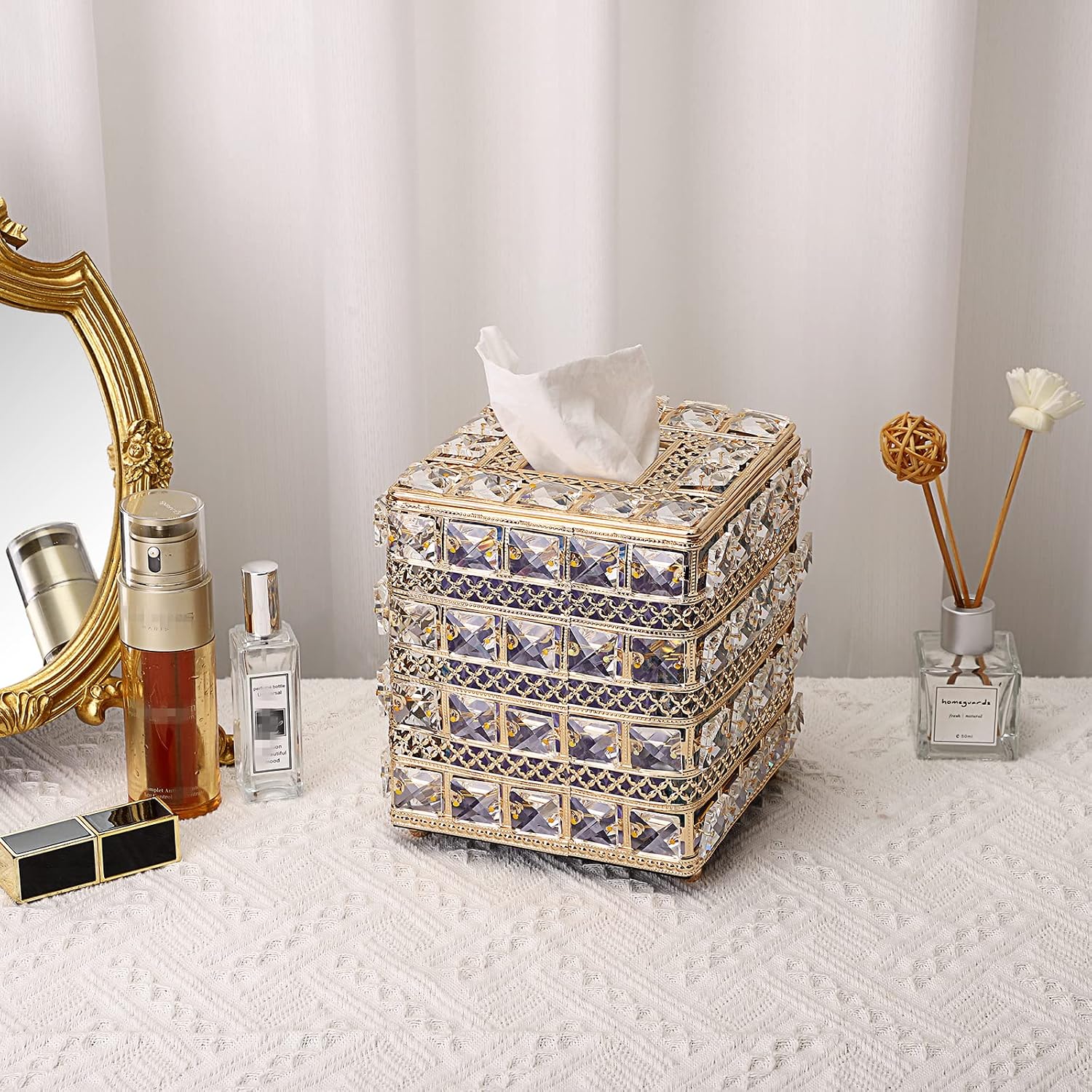 Sparkling Cube Glass Tissue Box Holder / Gold