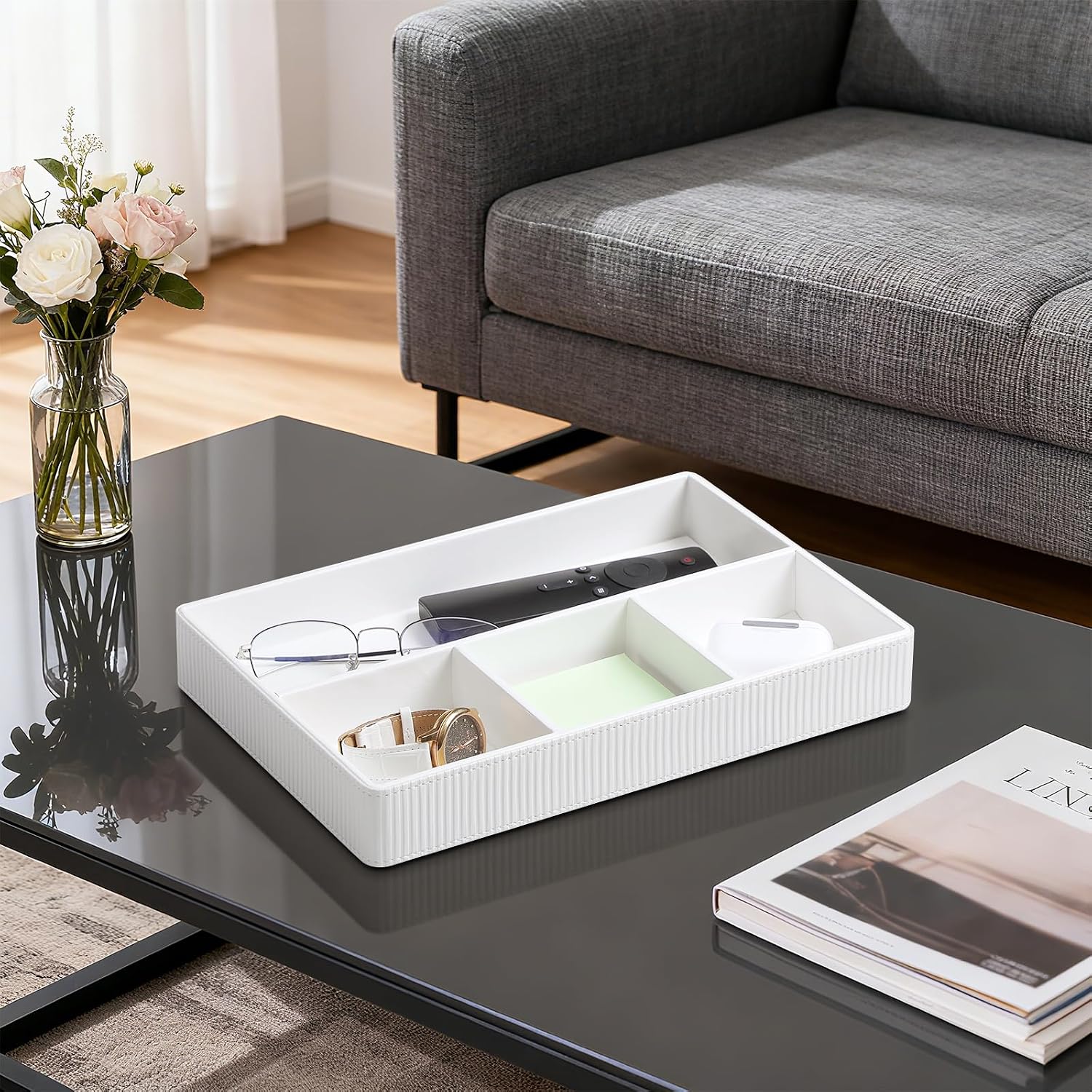 PU Leather Valet Tray / Cream-white