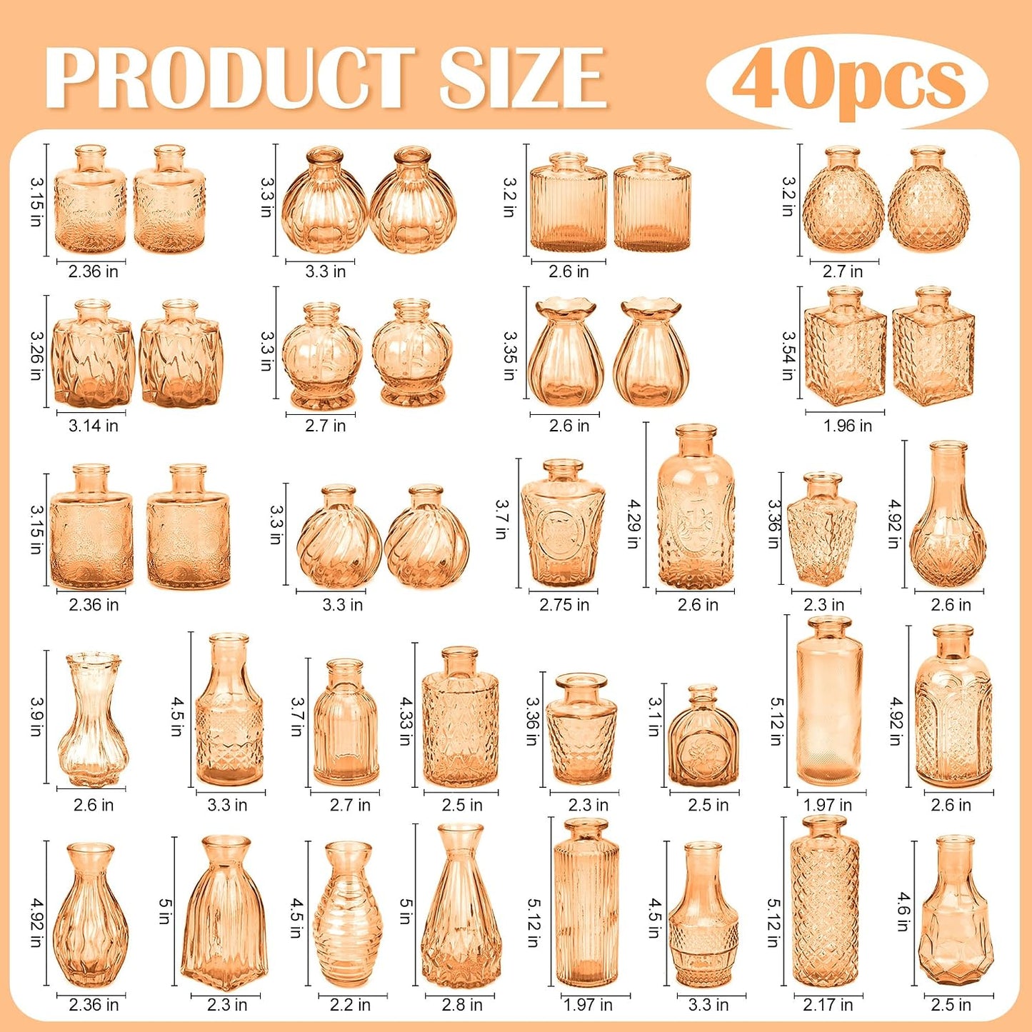 Glass Bud Vases in Bulk / Amber / Set of 17