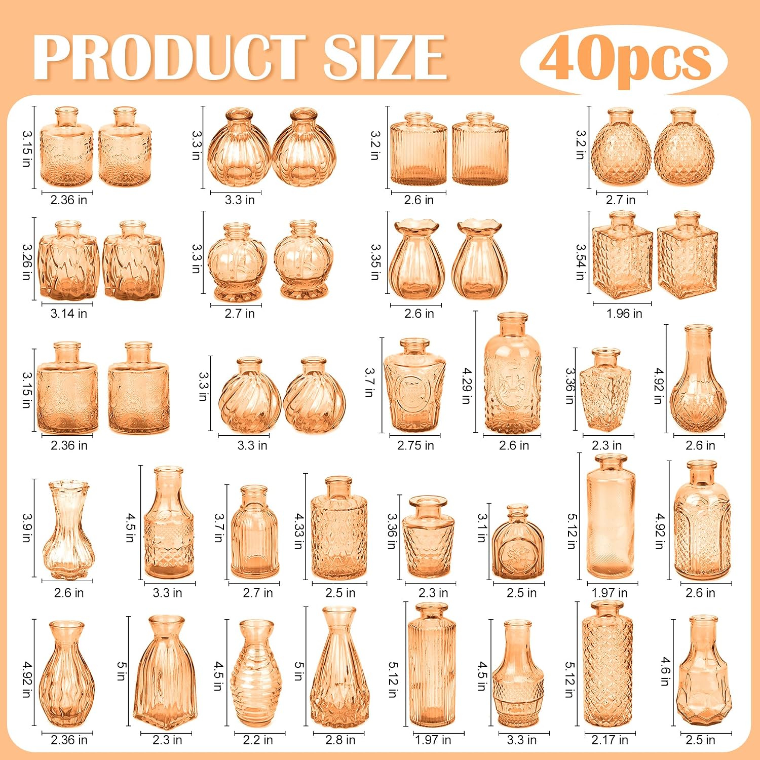 Glass Bud Vases in Bulk / Amber / Set of 17