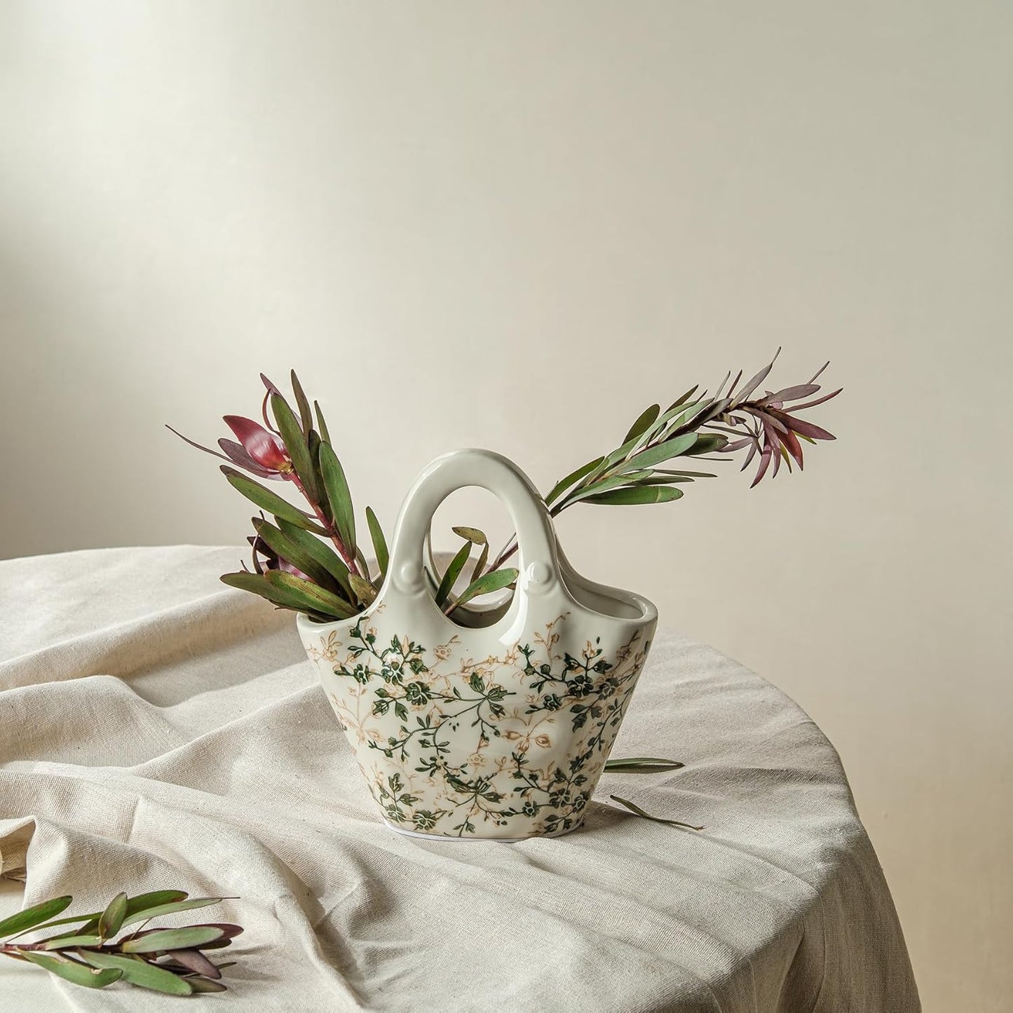 Ceramic Flower Vase / 04-green and Beige
