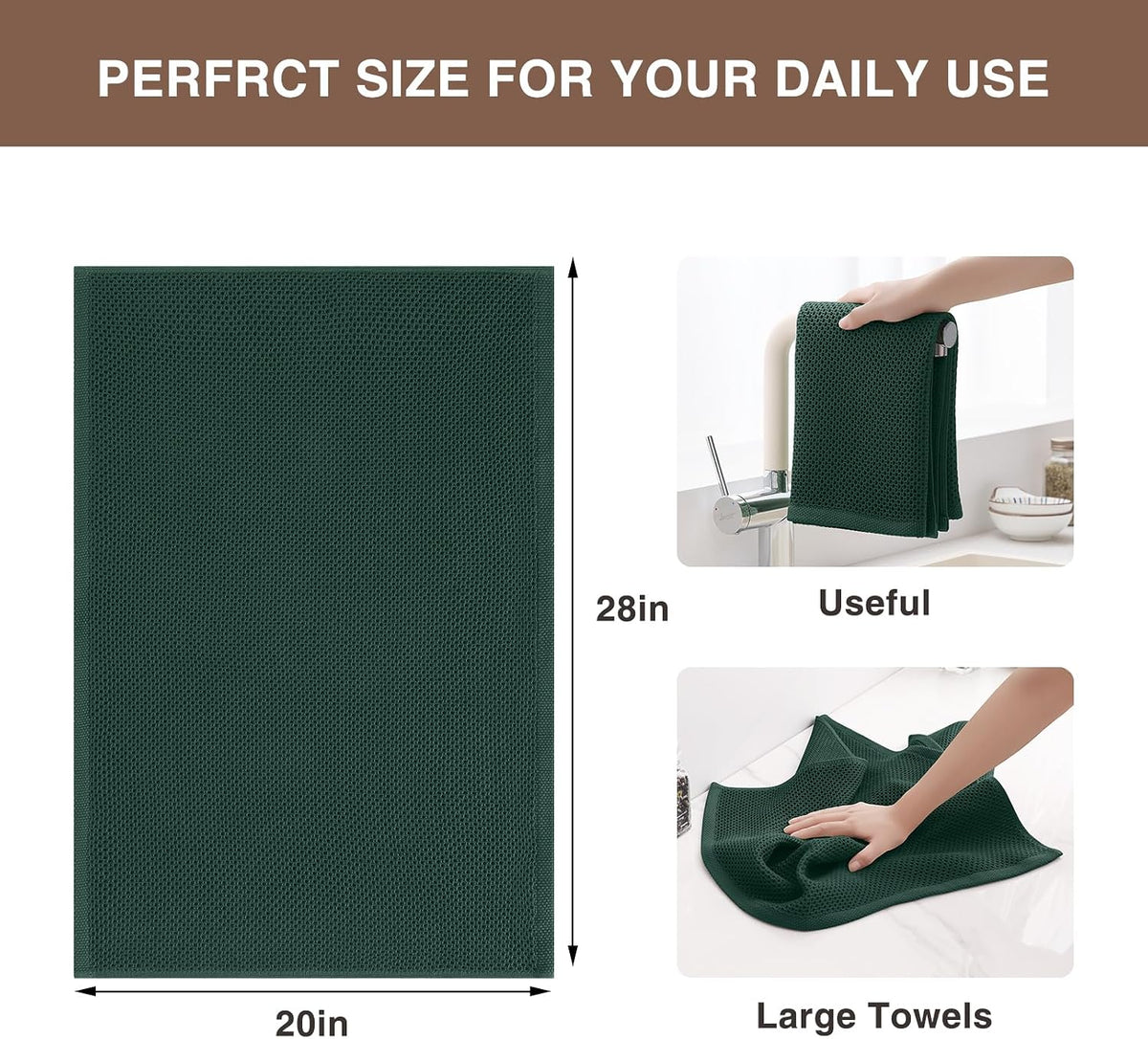 Homaxy 100% Cotton Oversized Waffle Weave Kitchen Towels 4-Pack | Blackish Green, 20 x 28 Inches, Ultra Soft Absorbent