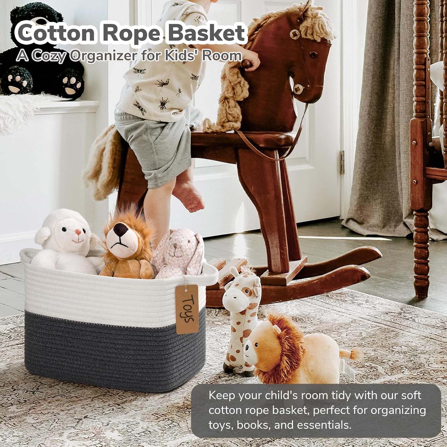 Woven Storage Basket / Dark Gray / 13"L x 10"W x 9"H