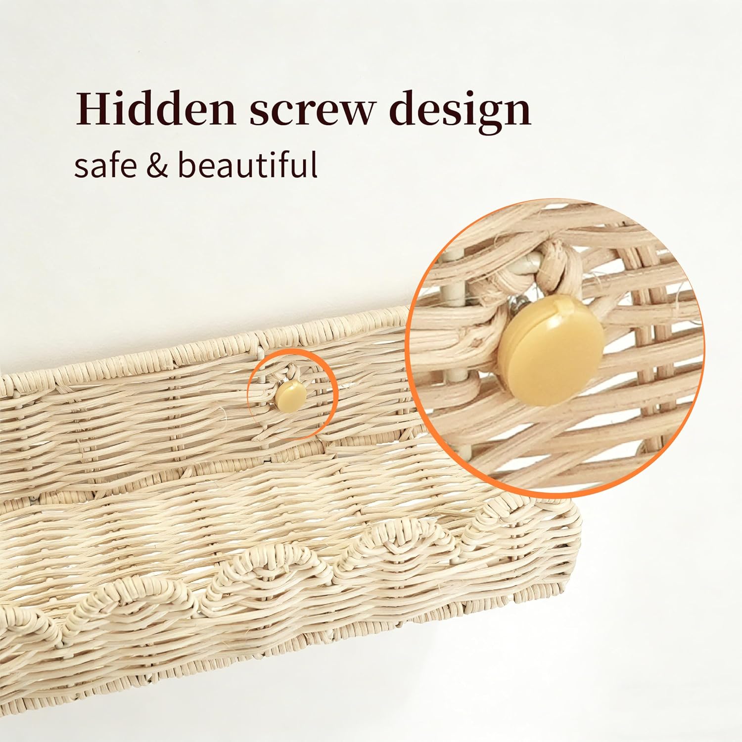 Rattan Scalloped Floating Shelves / Natural