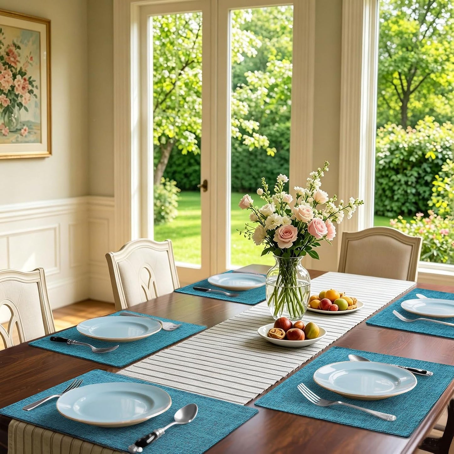 Homaxy Cloths Placemats for Dining Table Set of 6, 13" x 19", Teal | Heat Resistant, Washable, Cotton Linen Blend Table
