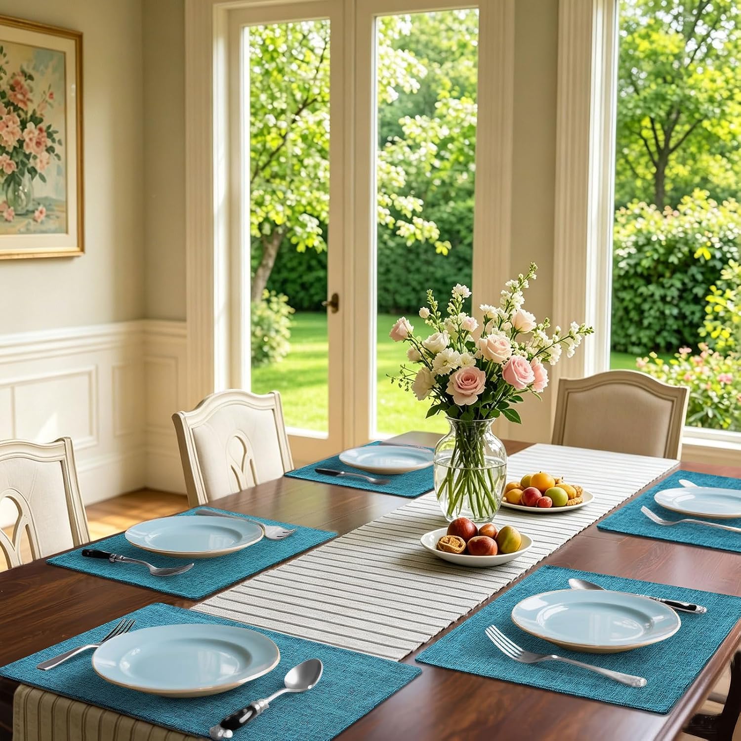 Homaxy Cloths Placemats for Dining Table Set of 6, 13" x 19", Teal | Heat Resistant, Washable, Cotton Linen Blend Table