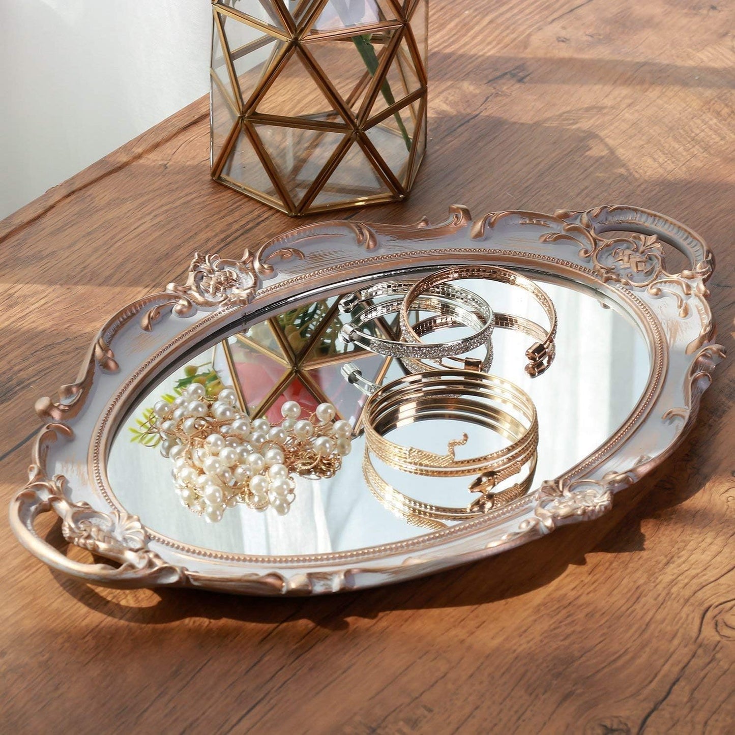 Serving Tray / Makeup Organizer / Golden Gray / 9.8 x 14.6