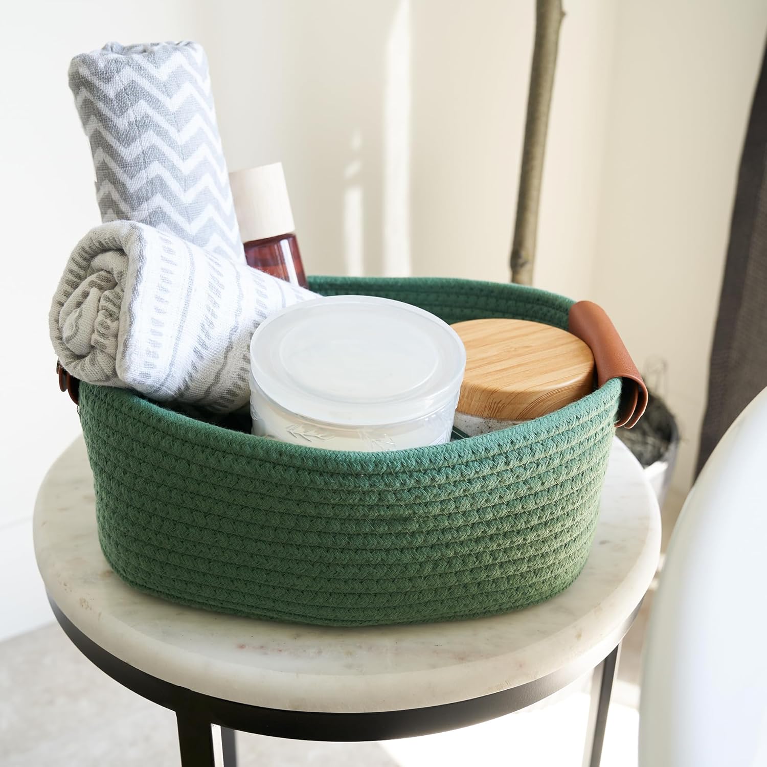 Storage Basket / Sturdy Cotton Rope Baskets / Sage / Set of 5