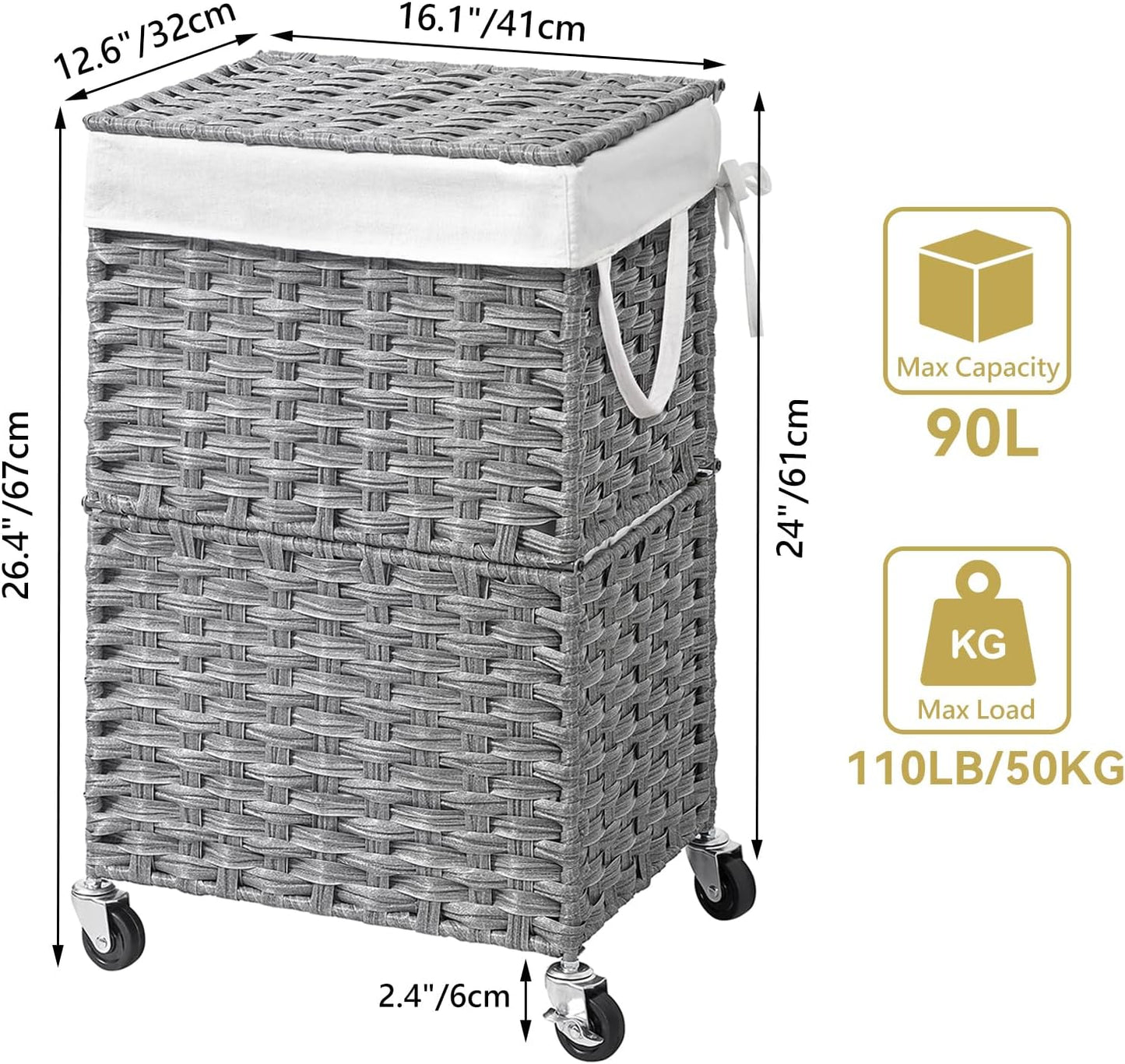 Rolling Laundry Basket / 90l / Grey