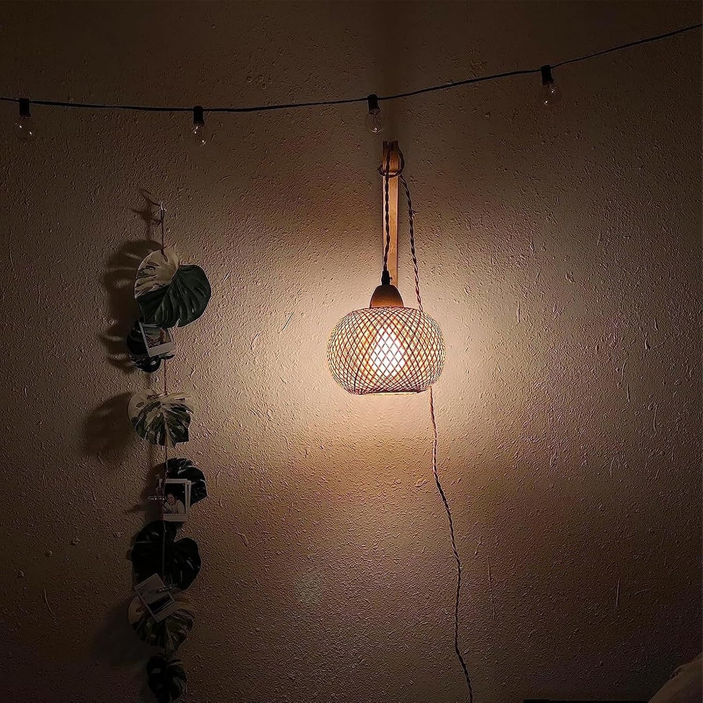 Plug in Cord Hand Woven Rattan Wall Light Farmhouse / Orange