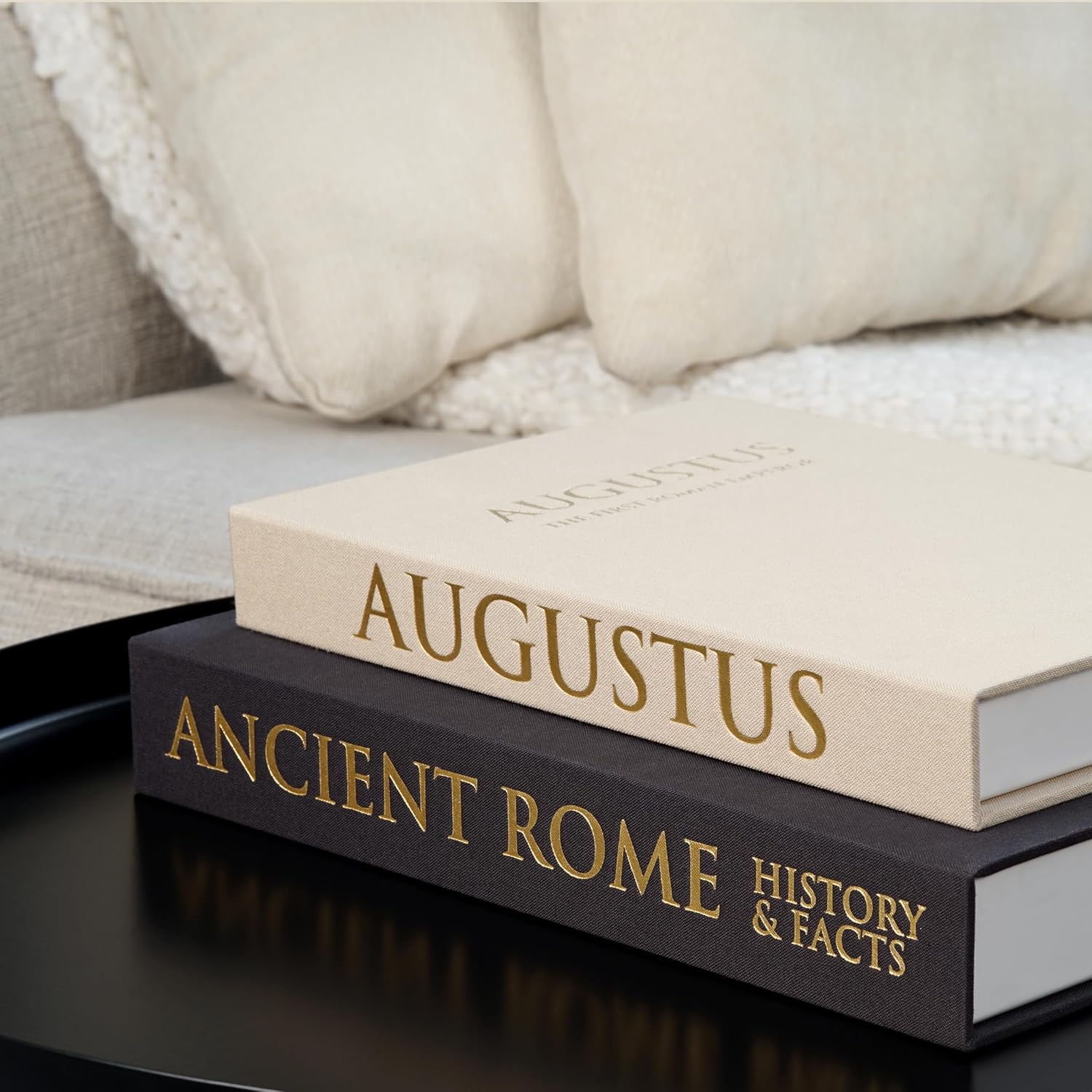 Faux Books for Decoration / Beige and Graphite / Set of 2