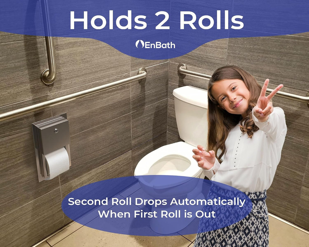 Recessed Commercial Toilet Paper Dispenser, 2 Roll Stainless Steel Toilet Paper Holder. Wall Mount, Locking Tissue