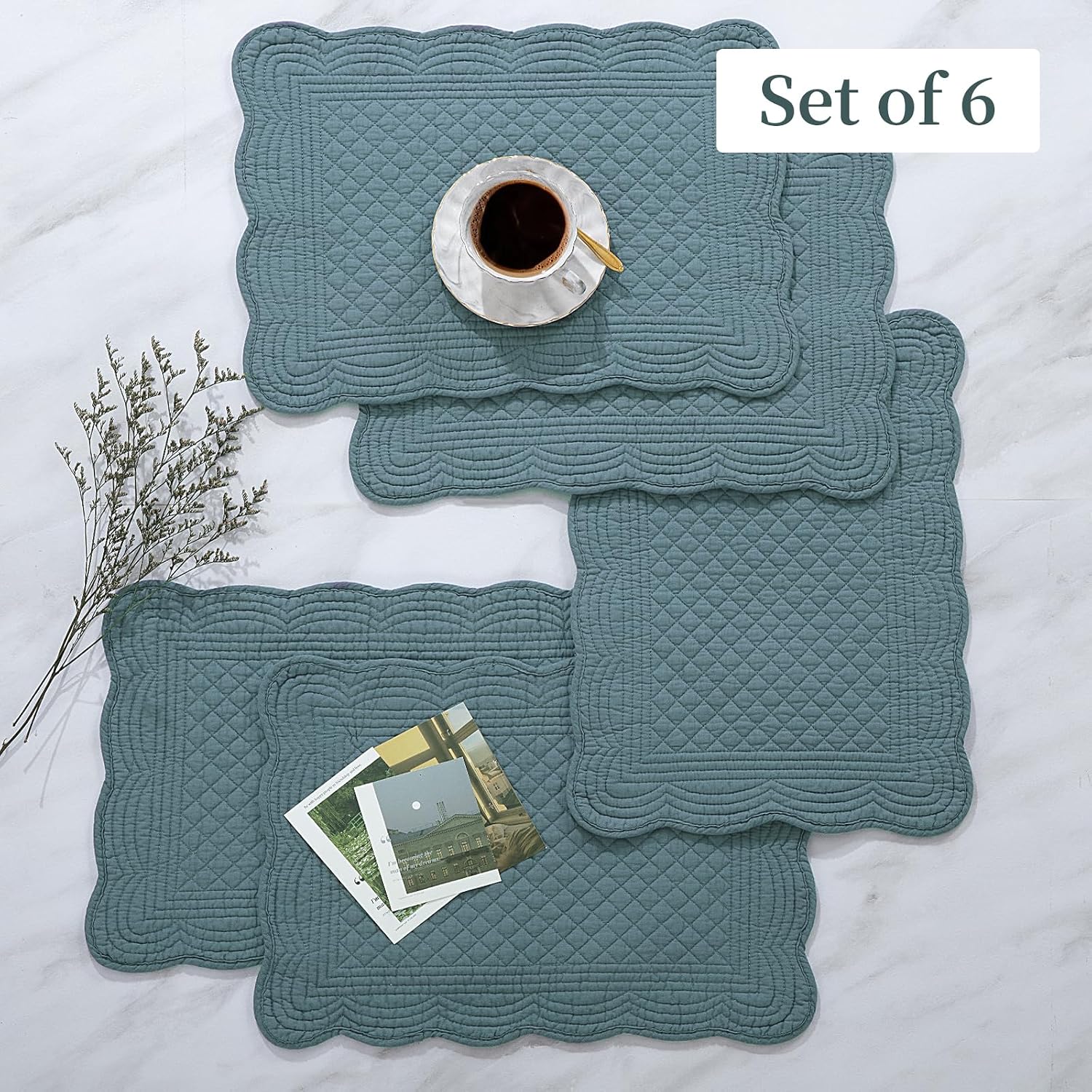 100% Cotton Quilted Placemats Set of 6,Washable Cloth Table Placemats for Kitchen & Dining Table