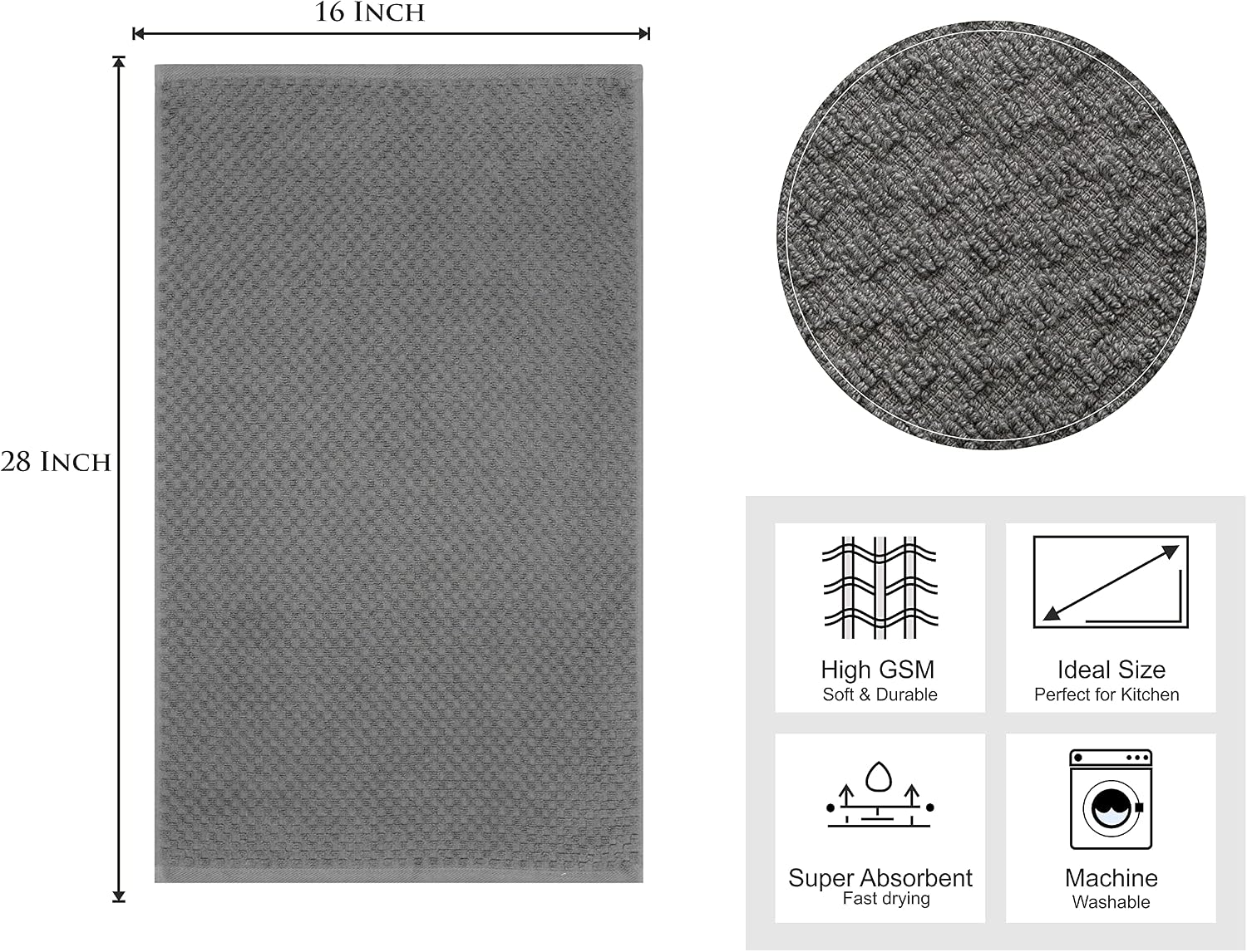 COTTON CRAFT Amazing Kitchen Towels - 8 Pack 100% Cotton Waffle Terry Towel | Charcoal - 16x28 Euro Café Waffle Weave