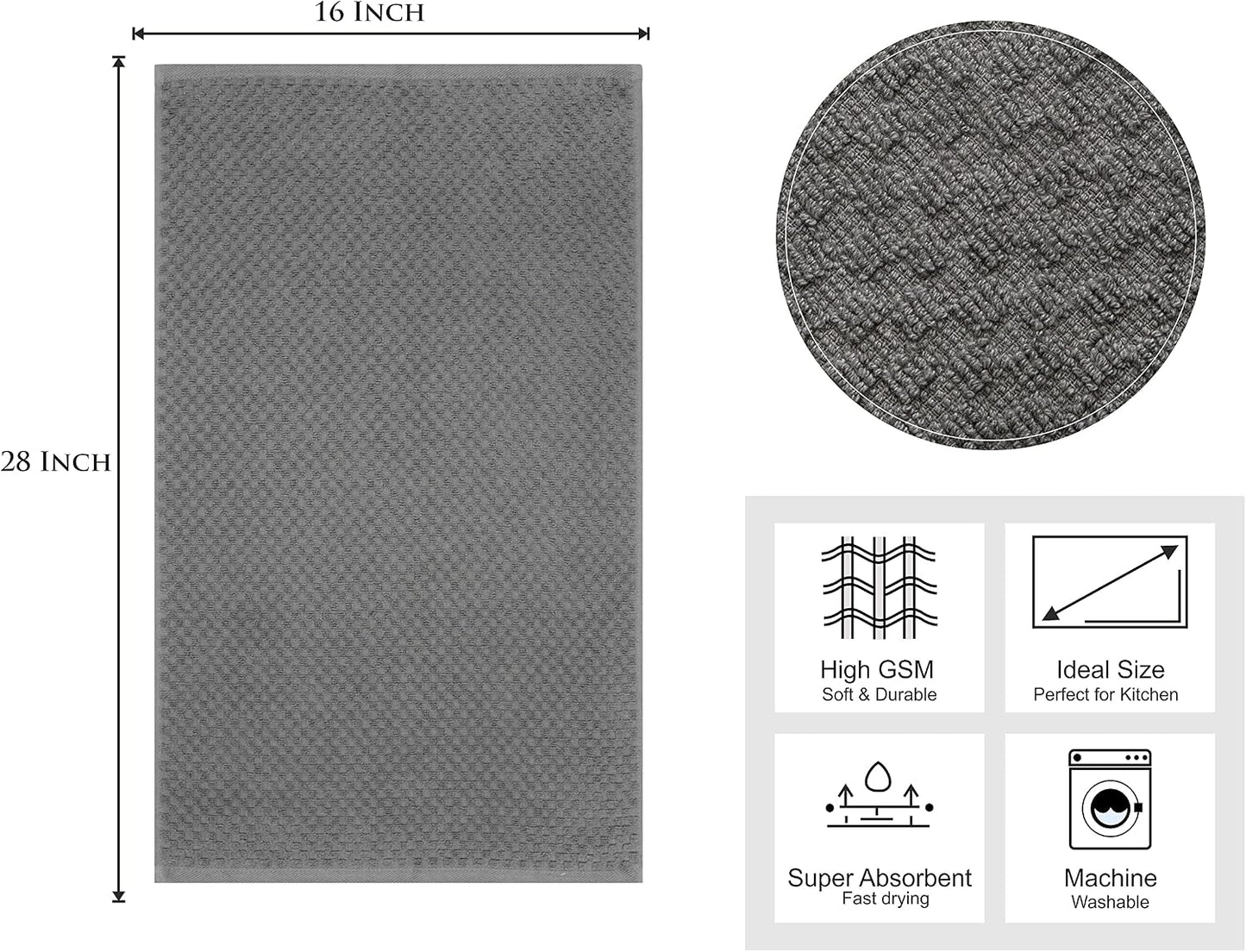 COTTON CRAFT Amazing Kitchen Towel - 12 Pack 100% Cotton Waffle Terry Towel | Charcoal - 16x28 Euro Café Waffle Weave