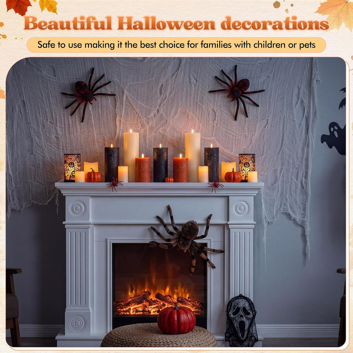 3 Pcs 6/8/12 Inches Fall Flameless LED Candles with Remote and 2/4/8h Timer Orange Black White Battery Operated Wax