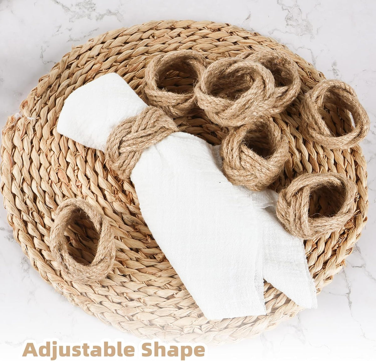 Woven Napkin Rings Set of 48, Mgrlfbl Farmhouse Burlap Napkin Ring | Rustic Yute Napkin Holder Dinner Birthday Wedding