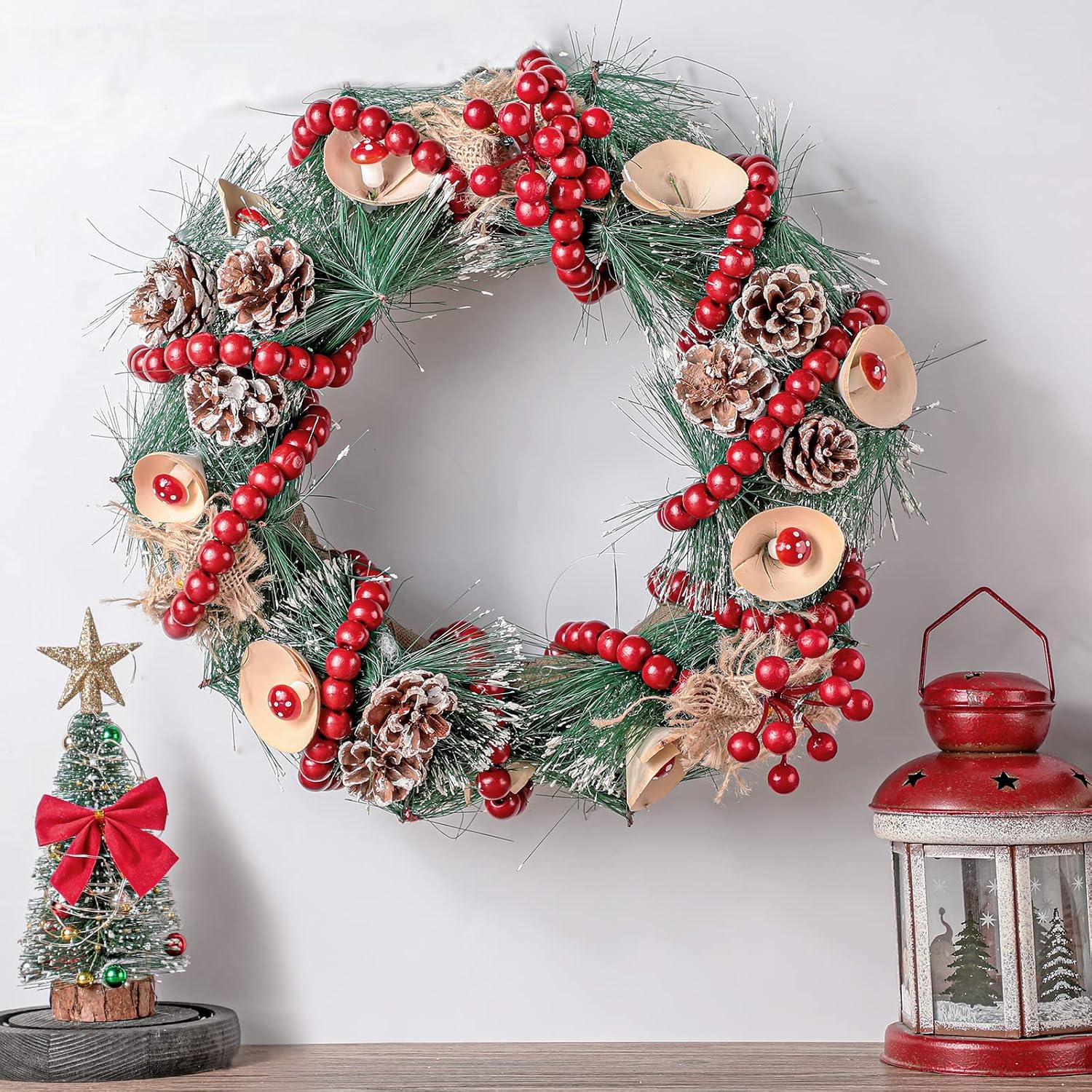 Giegxin 2 Pcs Wood Red Christmas Bead Garland 66 Feet Rustic Farmhouse | Rustic Wooden Beaded Garland for Tree Tier