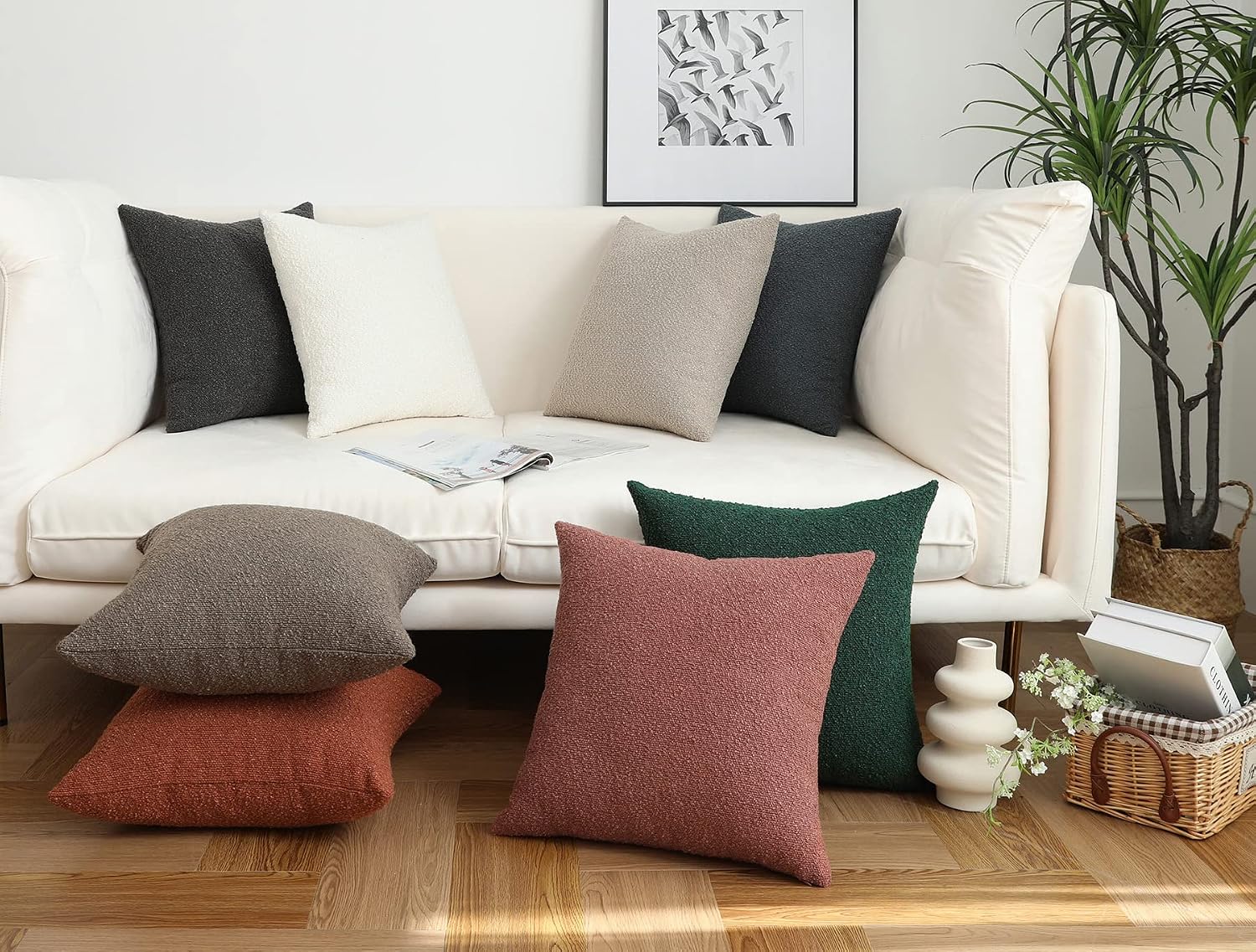 Decorative Square Thick Throw Pillow Covers Fine Textured Boucle / Dusty Rose / 18 x 18 / Set of 2
