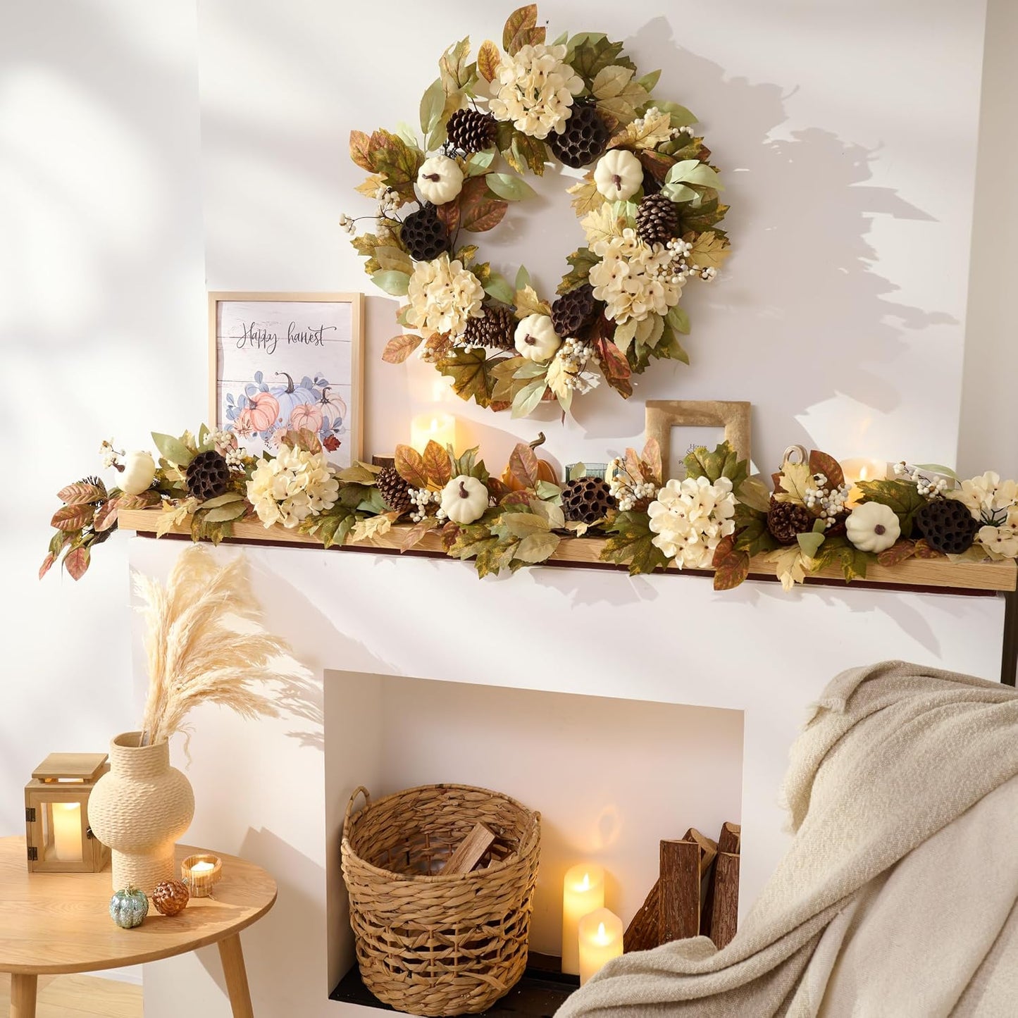 Artificial Fall Autumn Harvest Garland for Mantel / 6 ft
