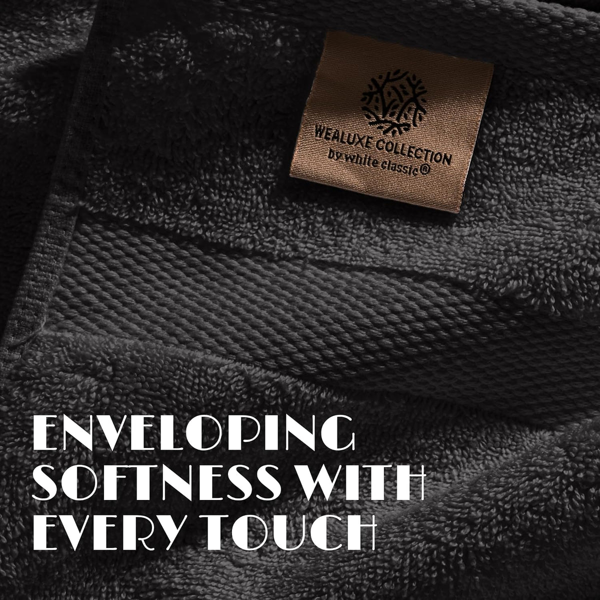 White Classic Wealuxe Black Bath Towels 24x50 Inch, Cotton Towel Set for Bathroom, Hotel, Gym, Spa, Soft Extra