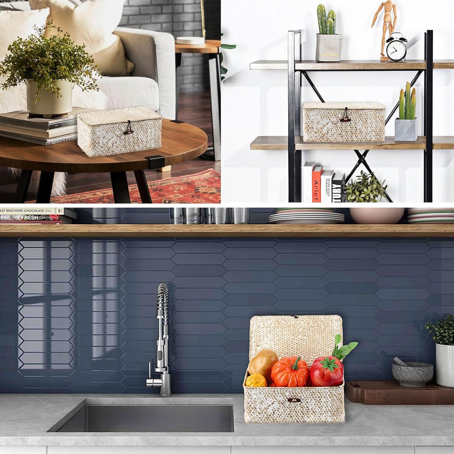 Wicker Shelf Baskets / Small / Whitewash